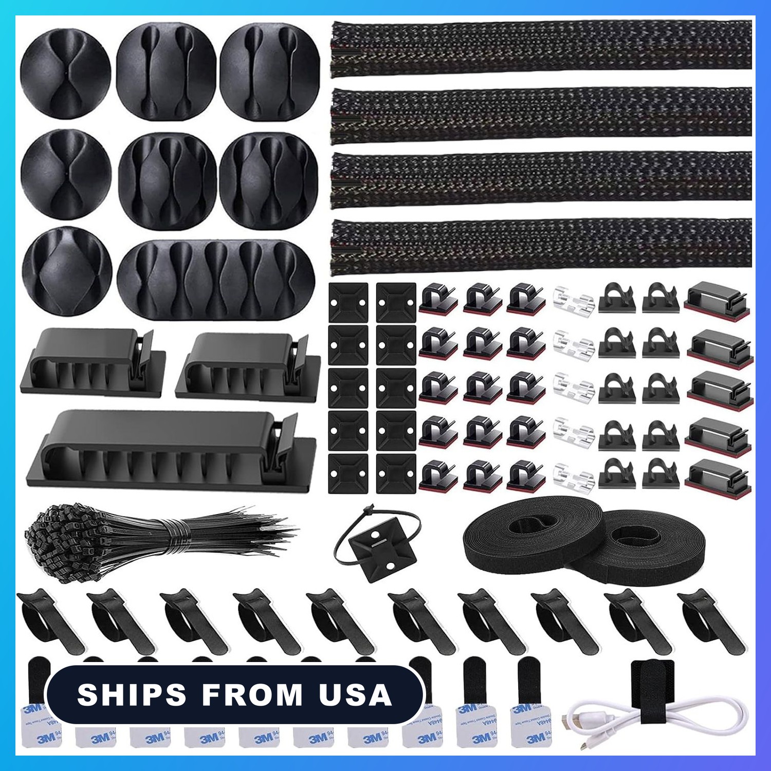 192 PCS Cable Management Kit 4 Wire Organizer Sleeve