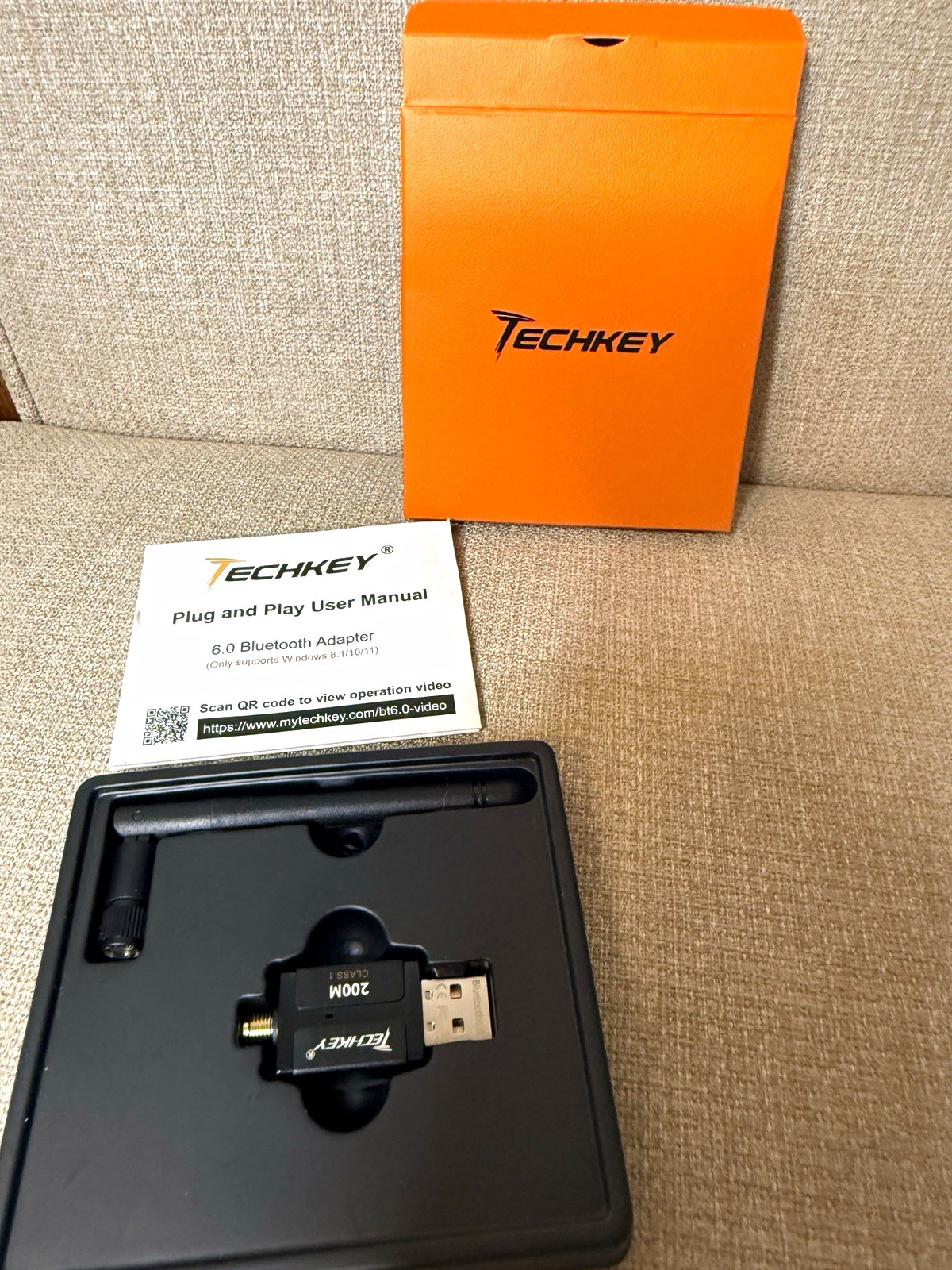Techkey Bluetooth v6.0 USB Adapter Dongle w/ Antenna Plug & Play for PC Black