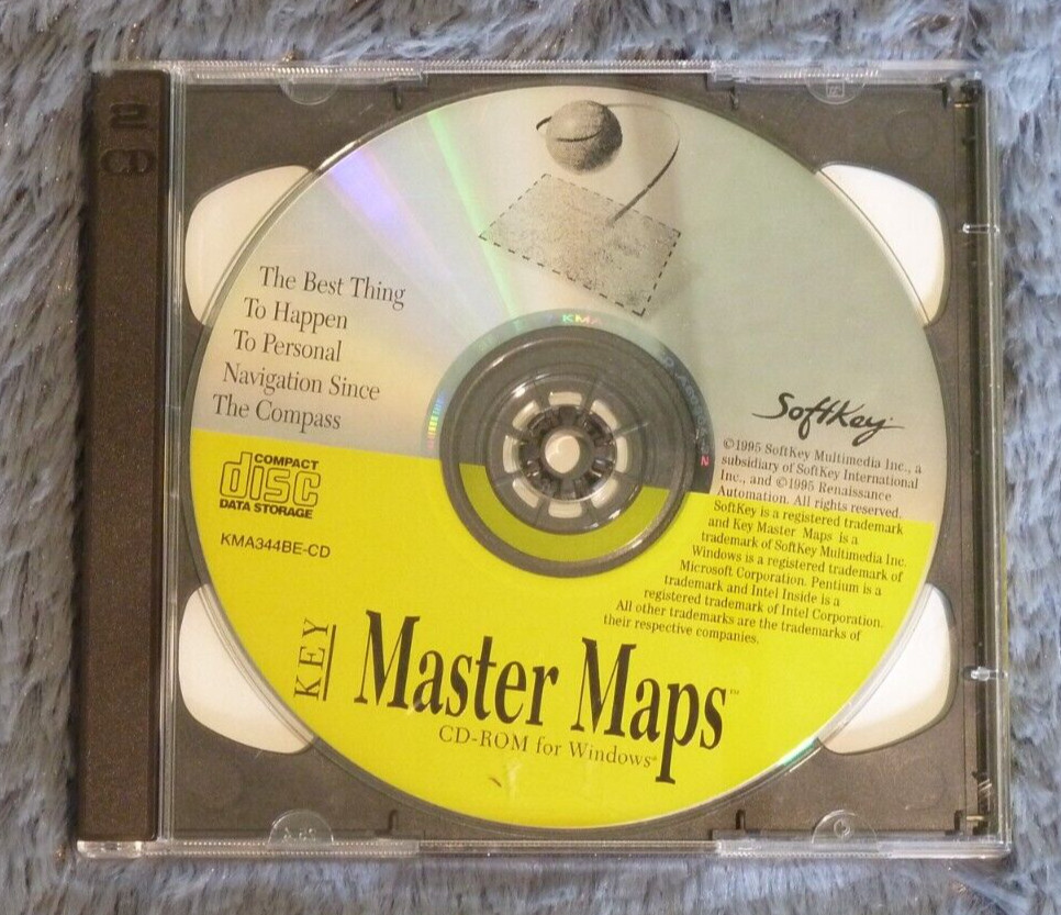 Vintage 1995 Softkey Key Master Maps CD ROM Program For Windows