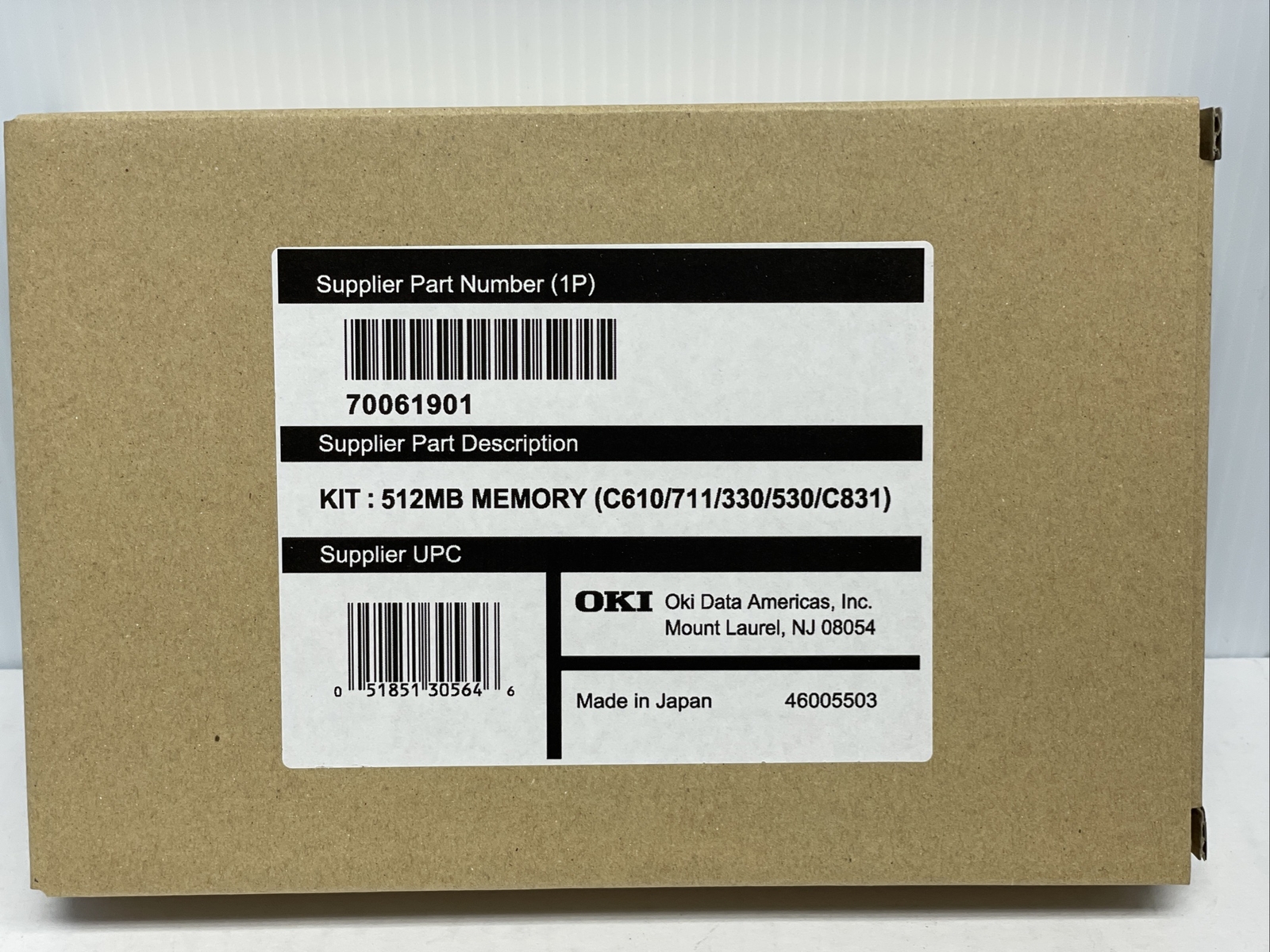 70061901 512MB Memory for OKI Printer C610/711/330/530/C831 Original OEM