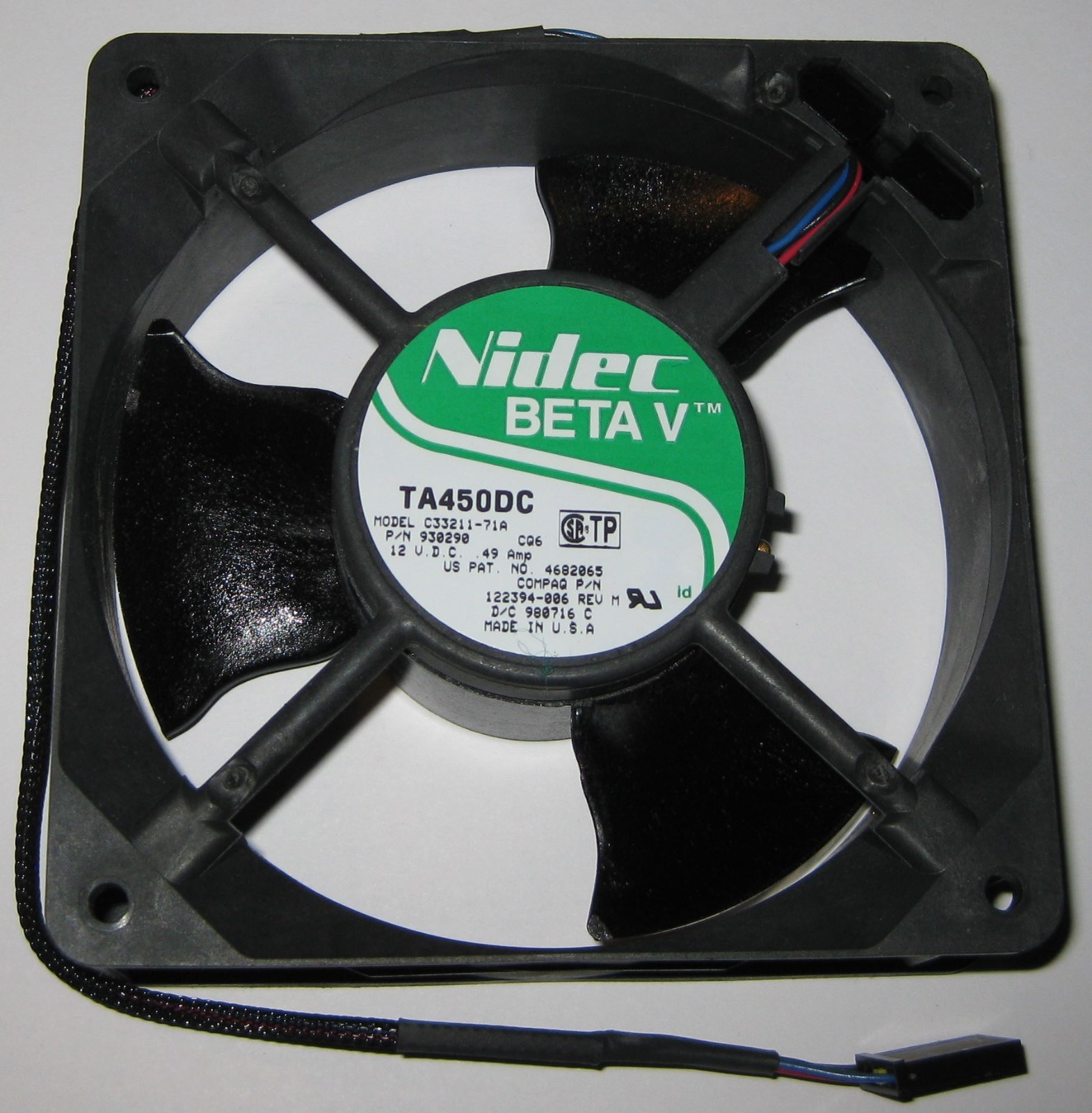 Nidec Beta 120 mm Fan - 12 V DC - 4000 RPM - TA450DC C33211 Compaq Server Fan
