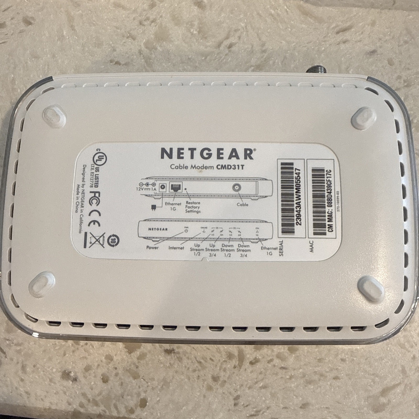 Netgear High Speed Cable Modem - DOCSIS 3.0 (CMD31T) - White - 2 x 10 x 10