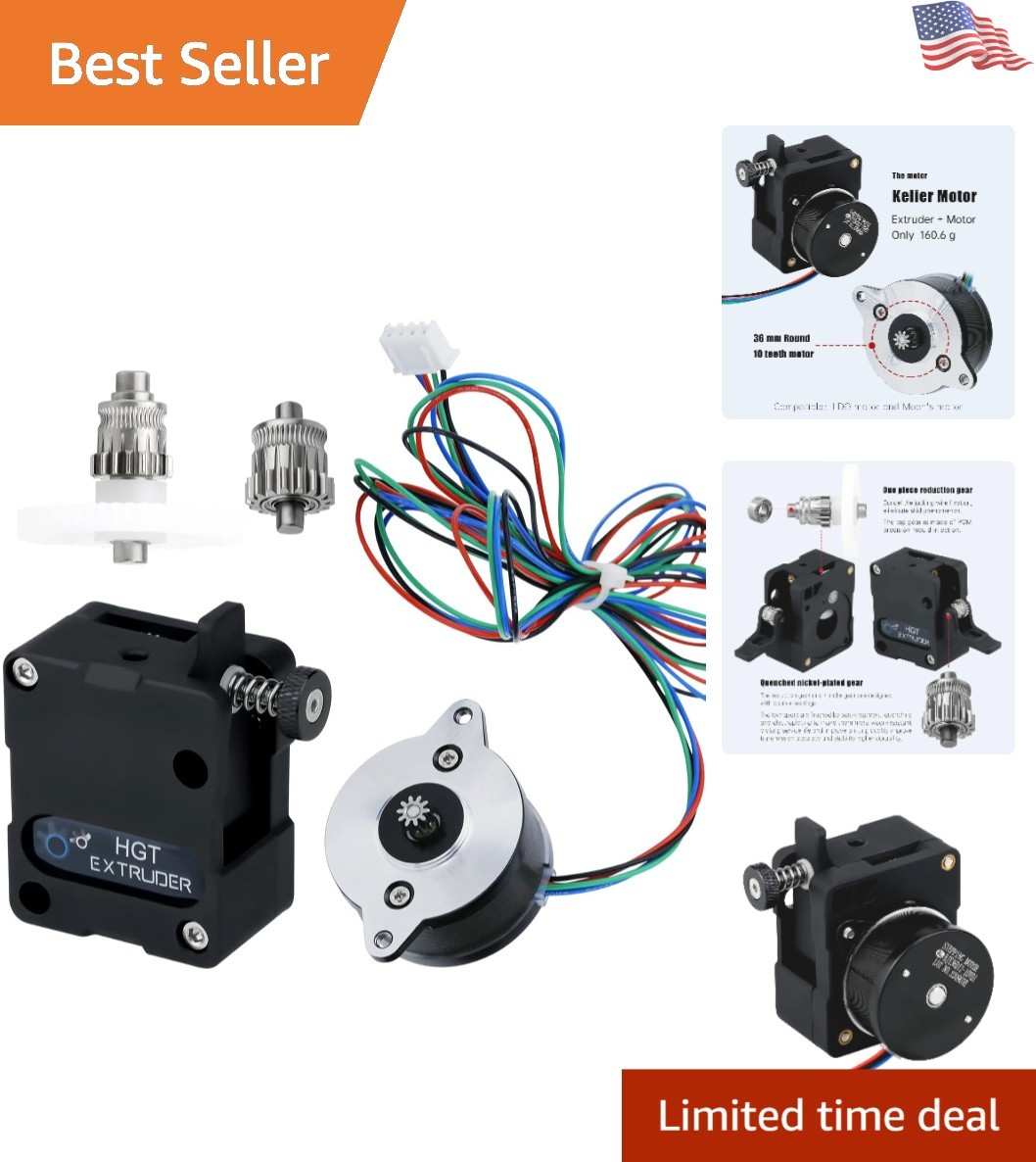 Durable NEMA14 Extruder with Extra Torque and Lightweight Build for 3D Printers