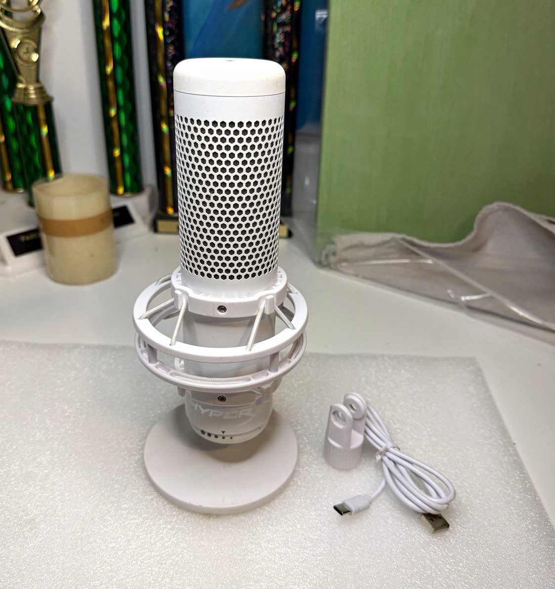 HyperX QuadCast S White USB Condenser Desktop Microphone w/ Stand Shock Mount