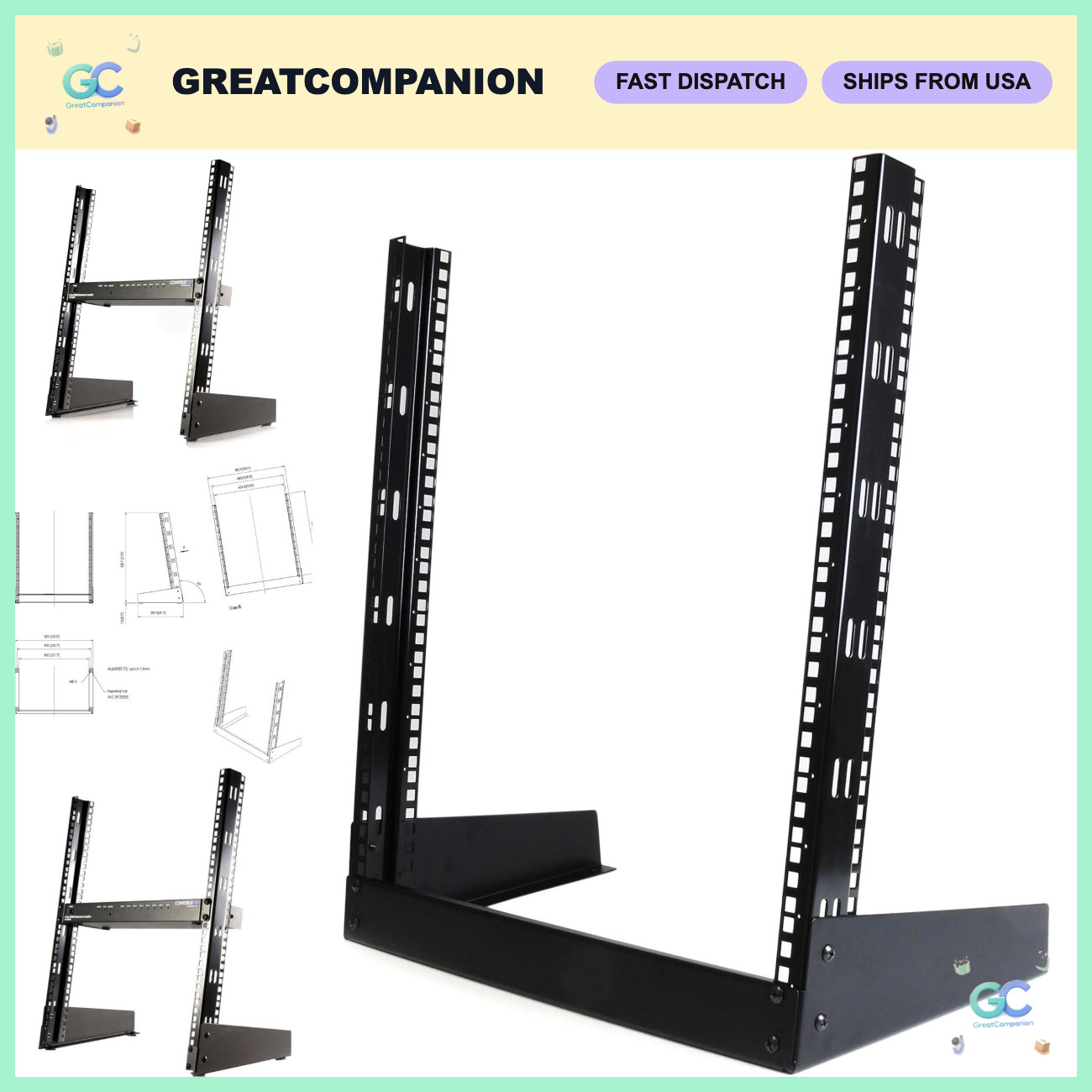 12U 2-Post Desktop Open Frame Rack - 19in, 110lb Capacity, TAA Compliant