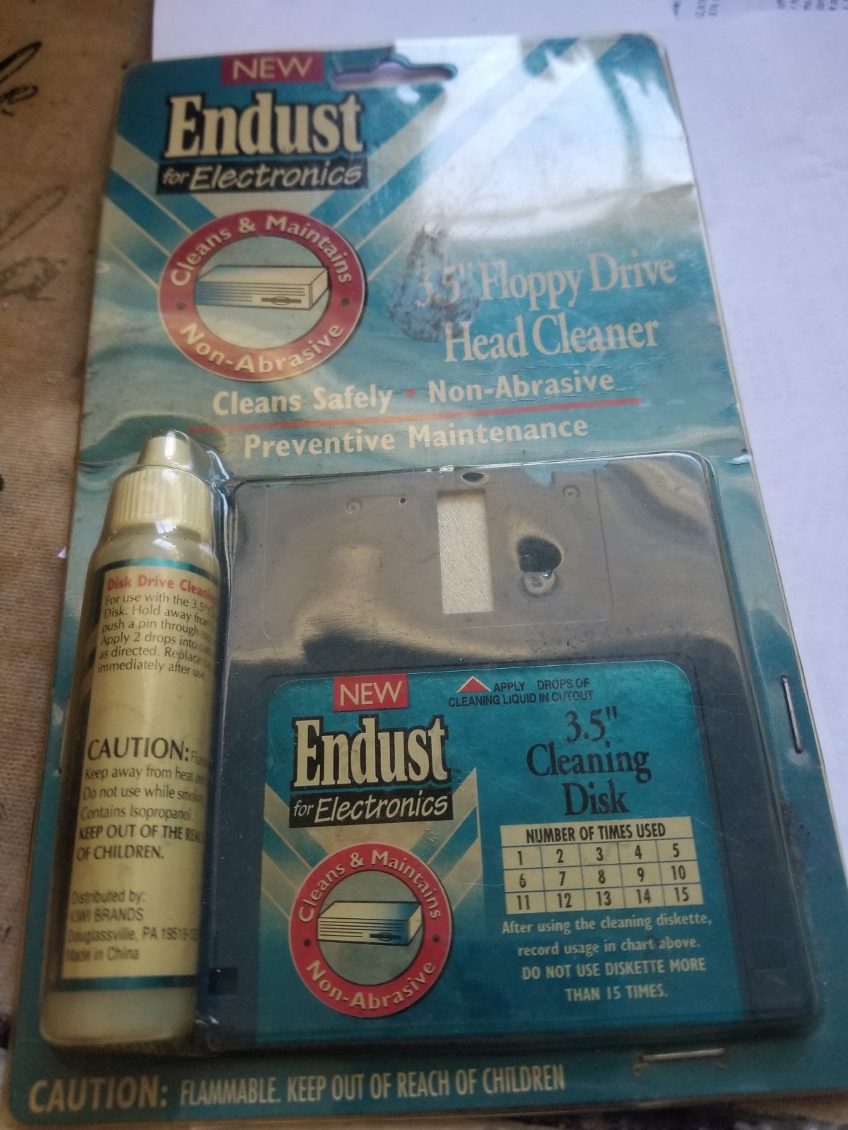 NOS Endust For Electronics 3.5” Floppy Drive Head Cleaner Cleaning Disk & Liquid