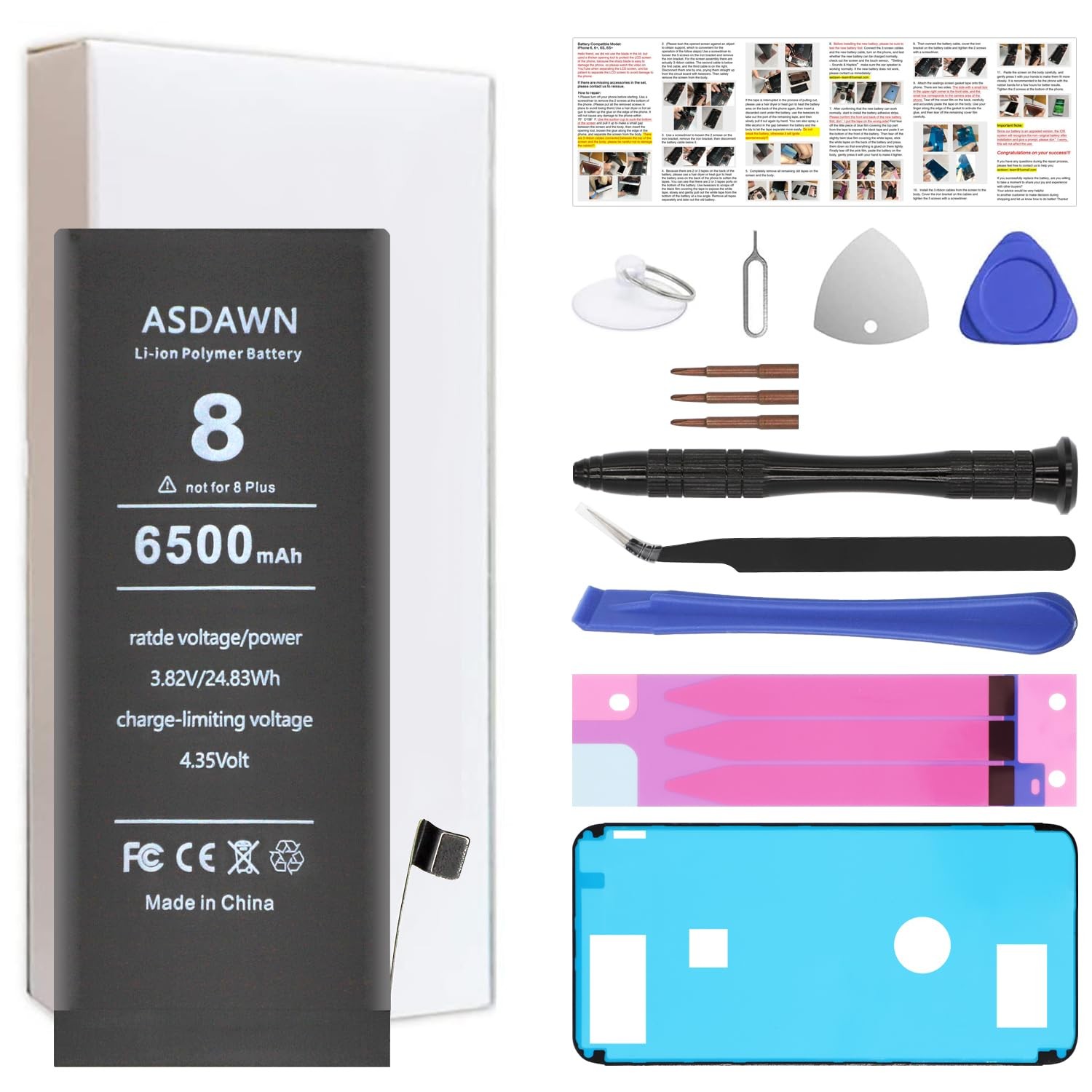 ASDAWN 6500mAh Battery for iPhone 8 (Not for 8 Plus)