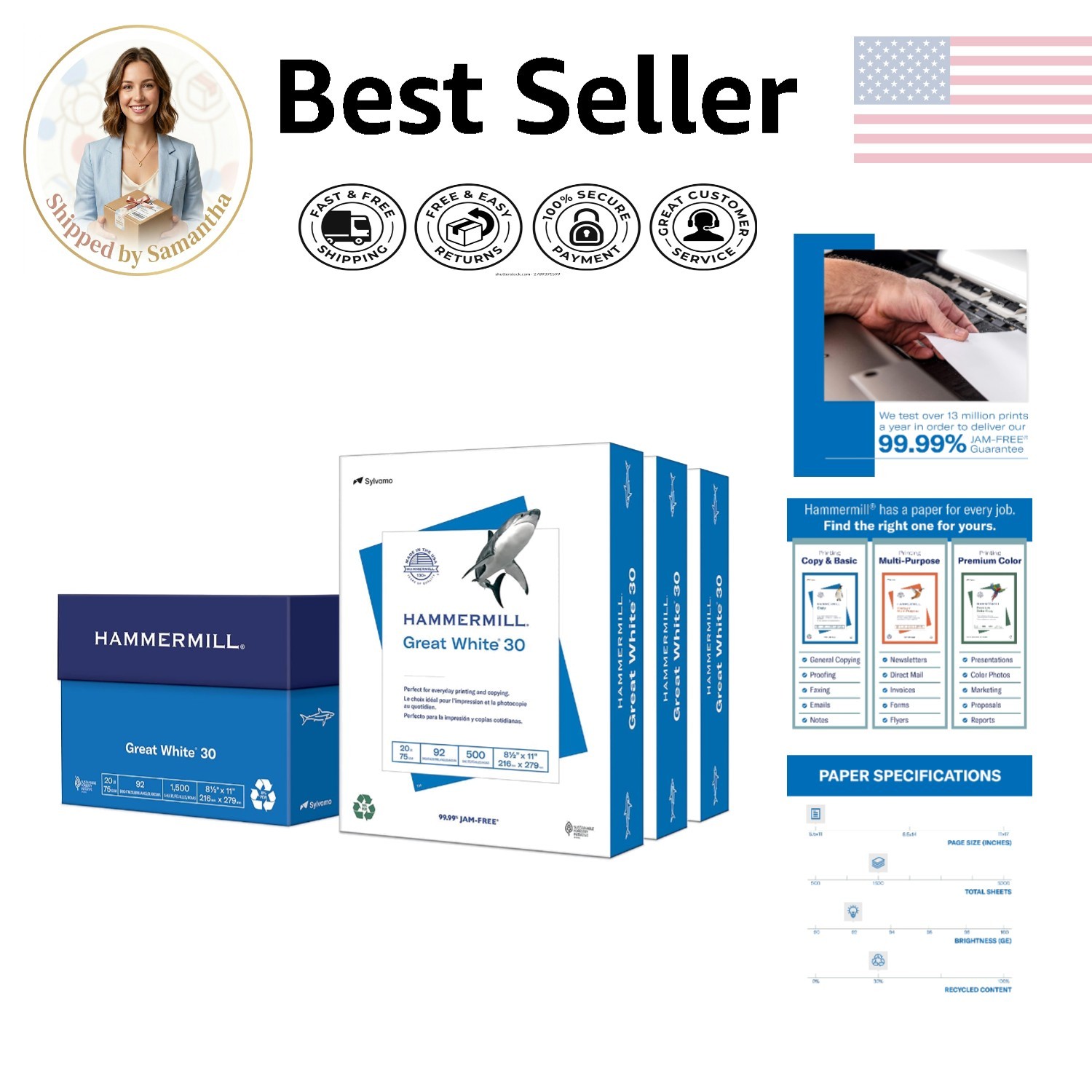 Versatile 30% Recycled Printer Paper 8.5x11 - 1,500 Sheets, Jam-Free Guaranteed