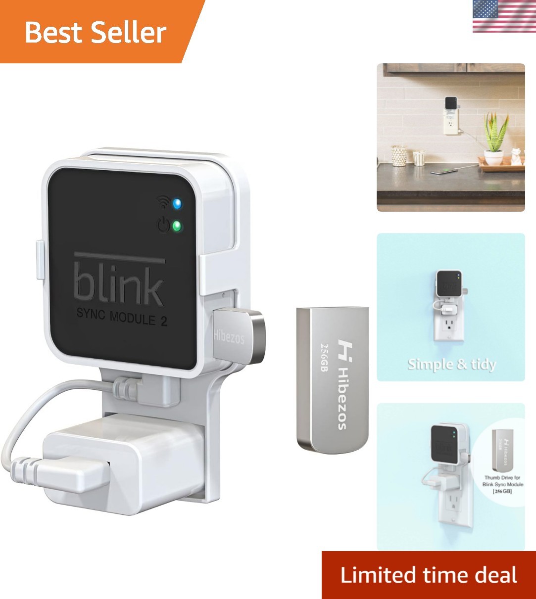 Effortless 256GB USB Flash Drive with Outlet Mount for Blink Sync Module 2