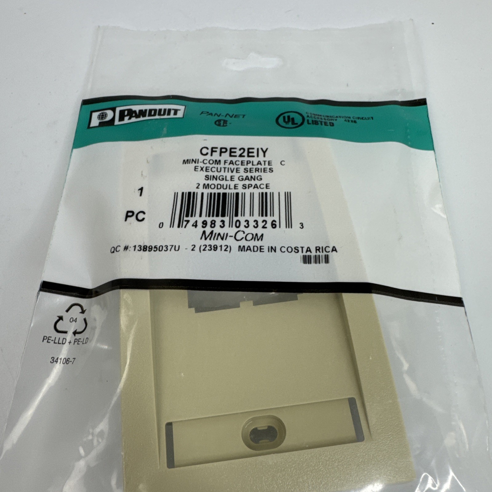 Panduit CFPE2EIY 2-Port Mini-Com Faceplate, Executive Series, Ivory ~STSI
