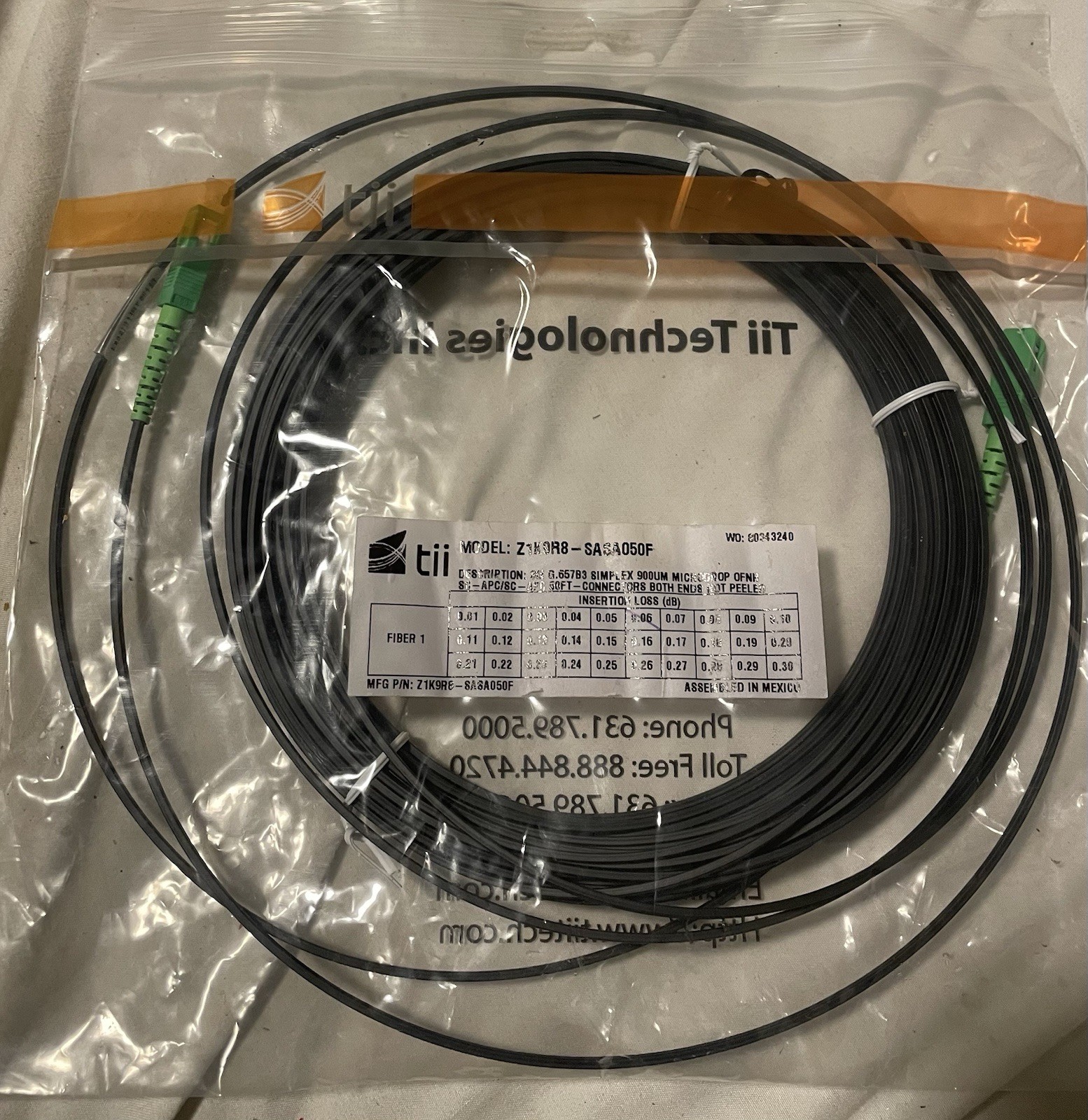 tii Technology Z1K9R8-SASA050F 50FT Connectors Both Ends Not Peeled