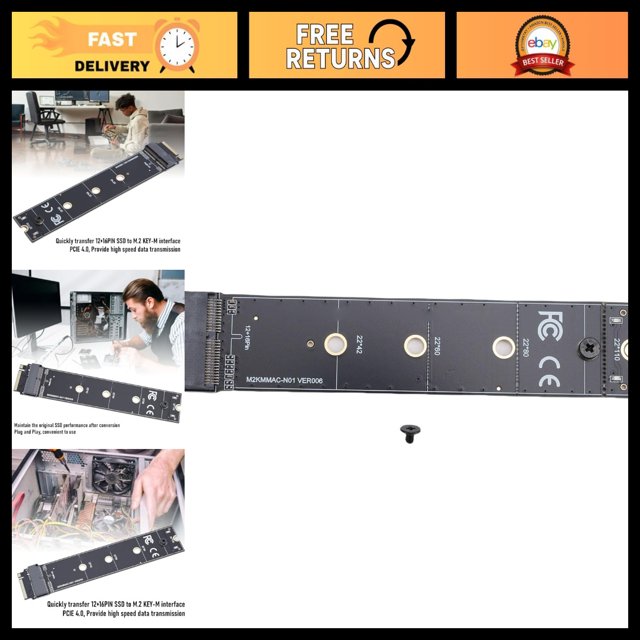 12 16 Pin SSD to M.2 Key M Adapter Card - NVMe Converter for OS X Laptops 2013-2