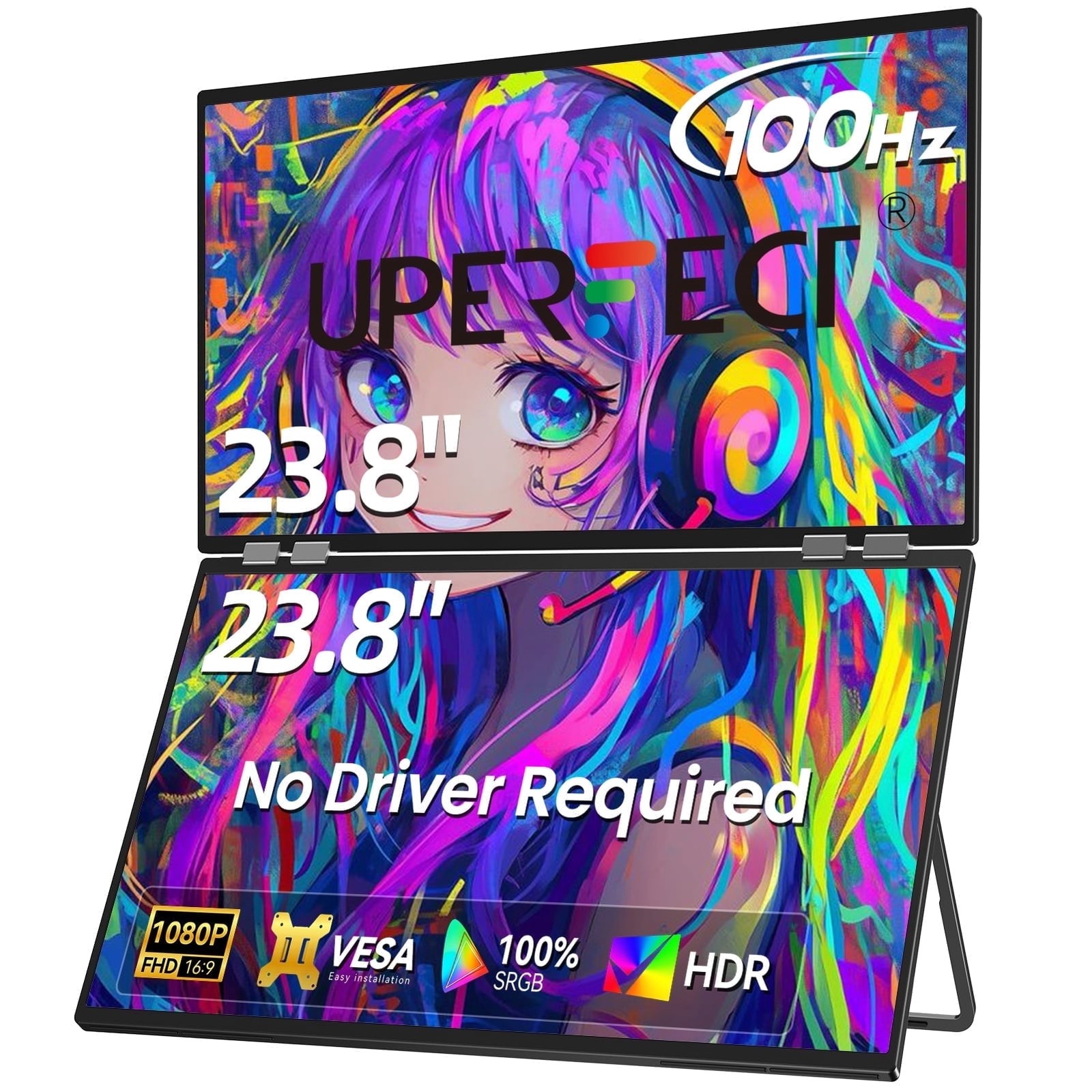 UPERFECT M238LSZF11W 23.8" Portable Dual Monitor, 100Hz Refresh Rate, 1080P Full