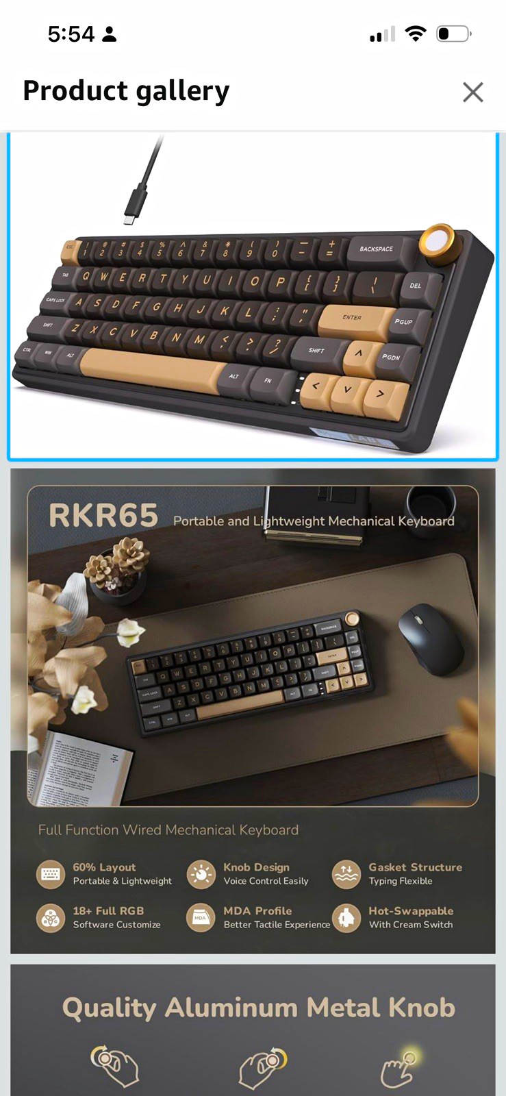 Royal Kludge R65 Wired Mechanical Keyboard Black/Beige QWERTY Knob Hot-Swap