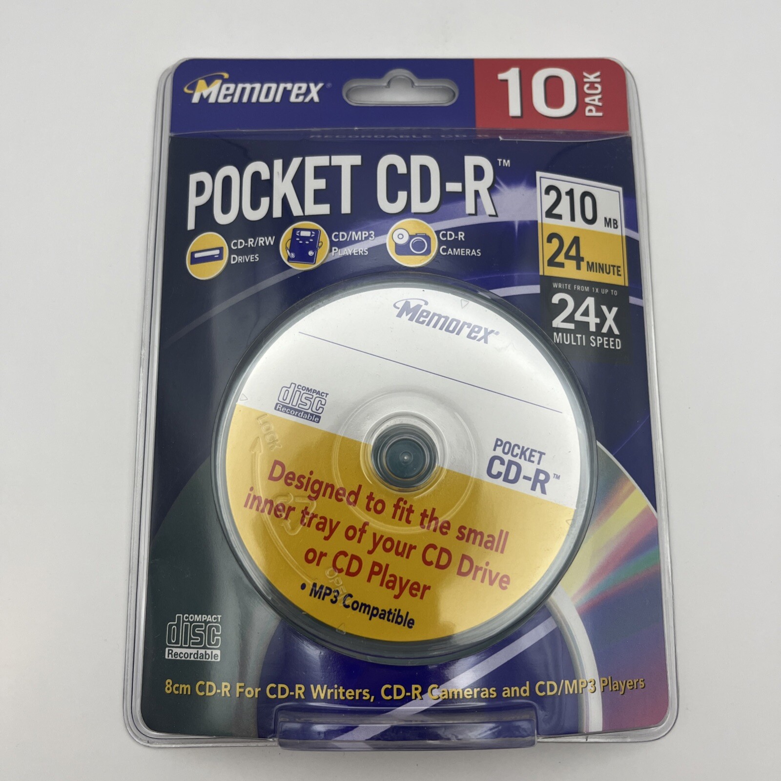 Memorex 210MB 24 Minute 3" Pocket CD-R Discs 24x Speed 10 Pack New Sealed MP3