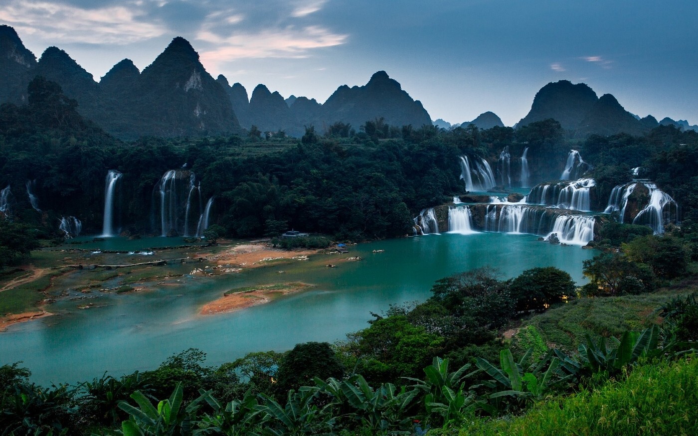 Landscape nature waterfall mountains river forest china Custom Gaming Mat Desk