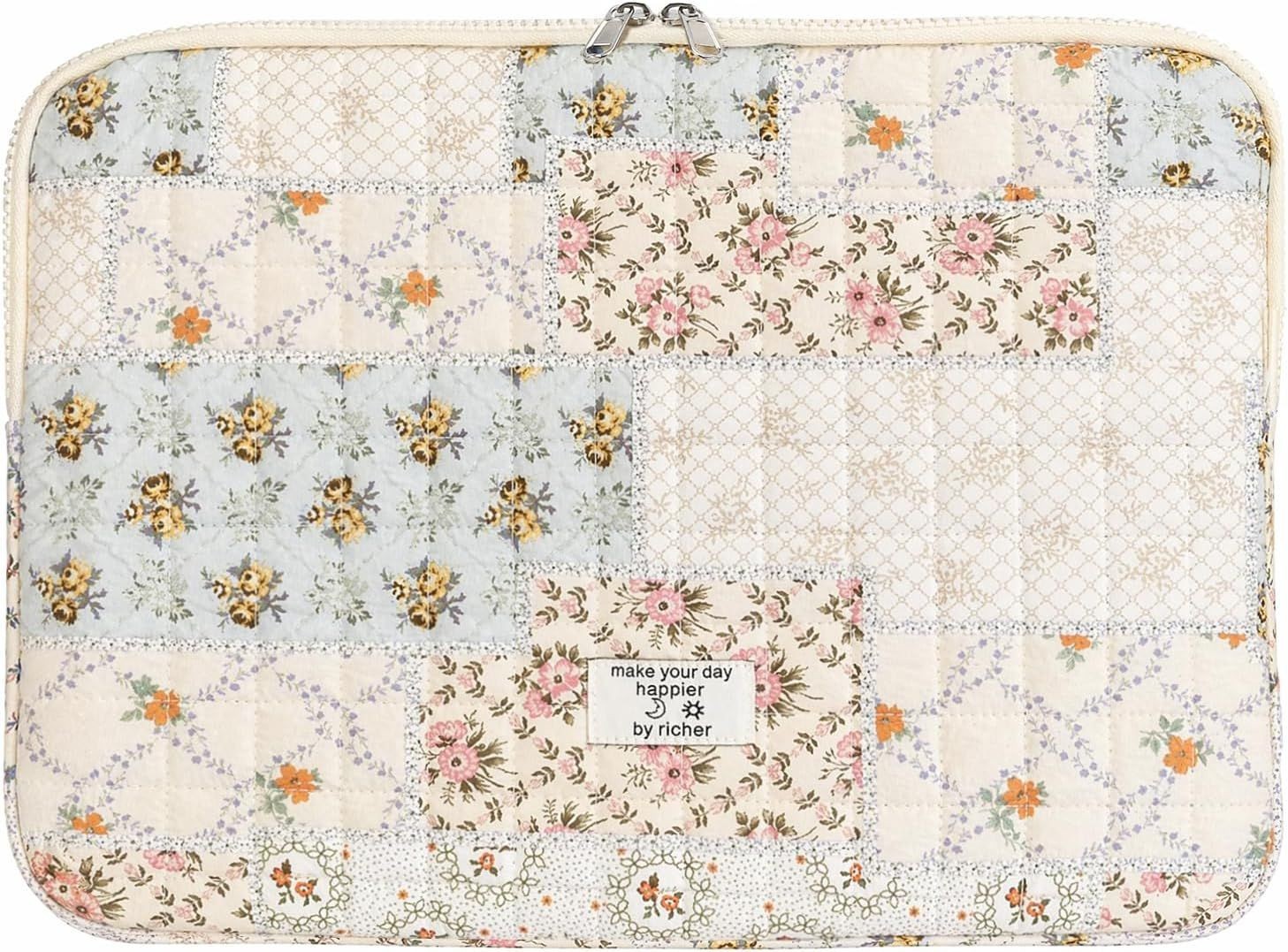 Quilted Puffy Laptop Sleeve 13 Inch Cute Padded Floral Protective Case for Lapto