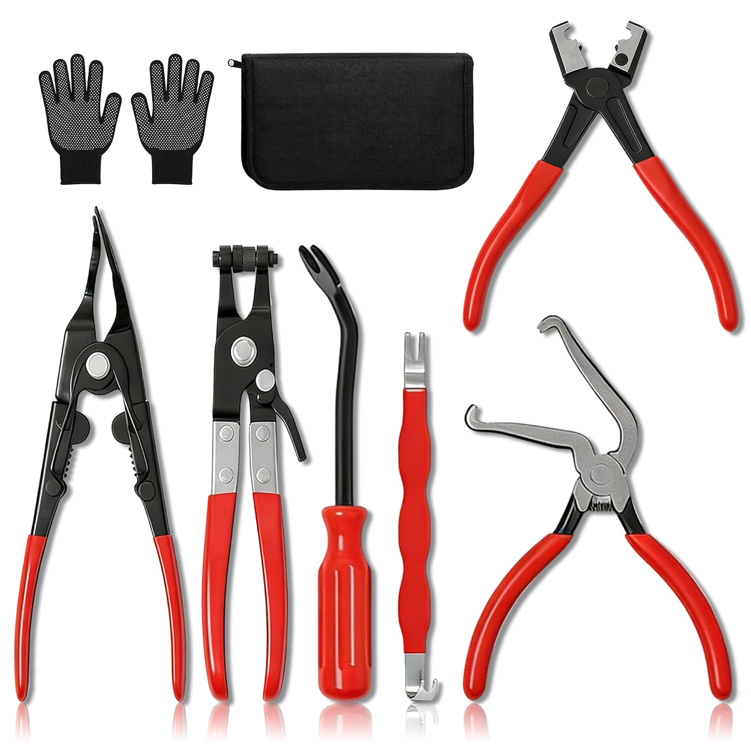 Automotive Disconnect Pliers Kit 8 Piece Set with Gloves and Electrical Tools