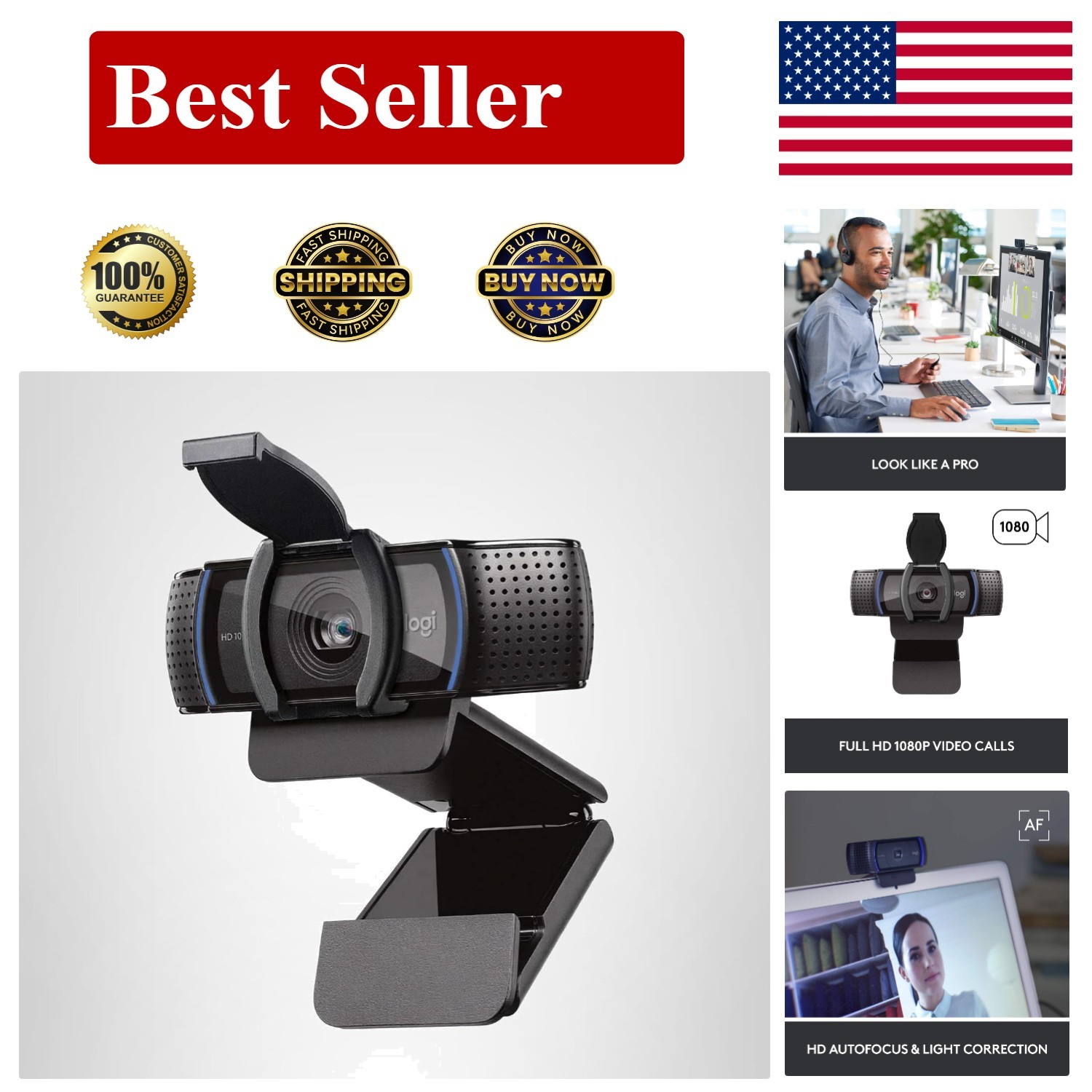 C920 960-000764 Logitech High Definition Pro Webcam Widescreen Video 1080p