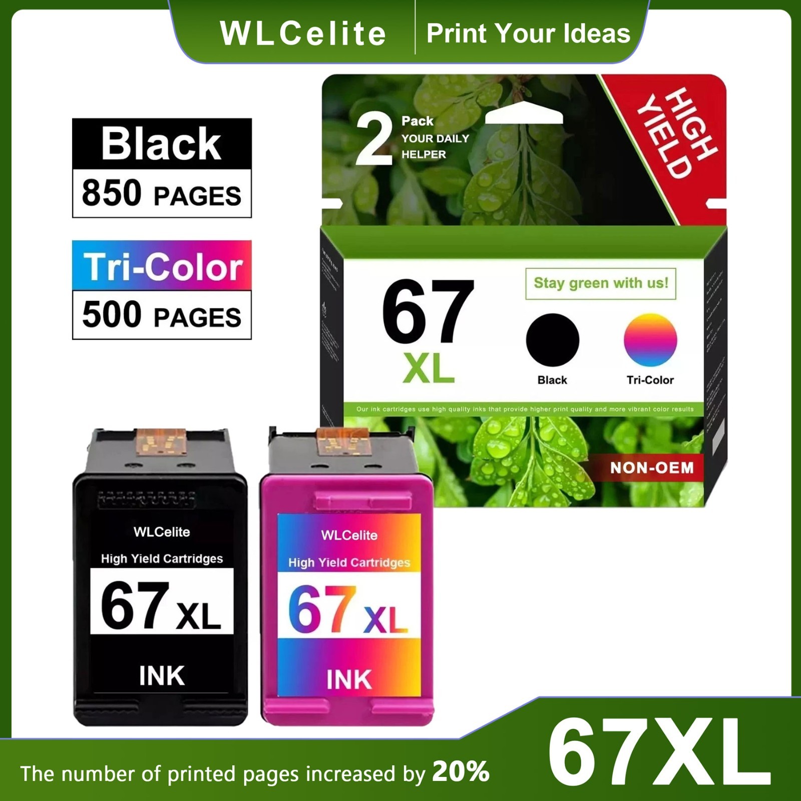 67 XL Ink 67XL Replacement for HP 67 Ink Cartridge Black Color Deskjet 2752e