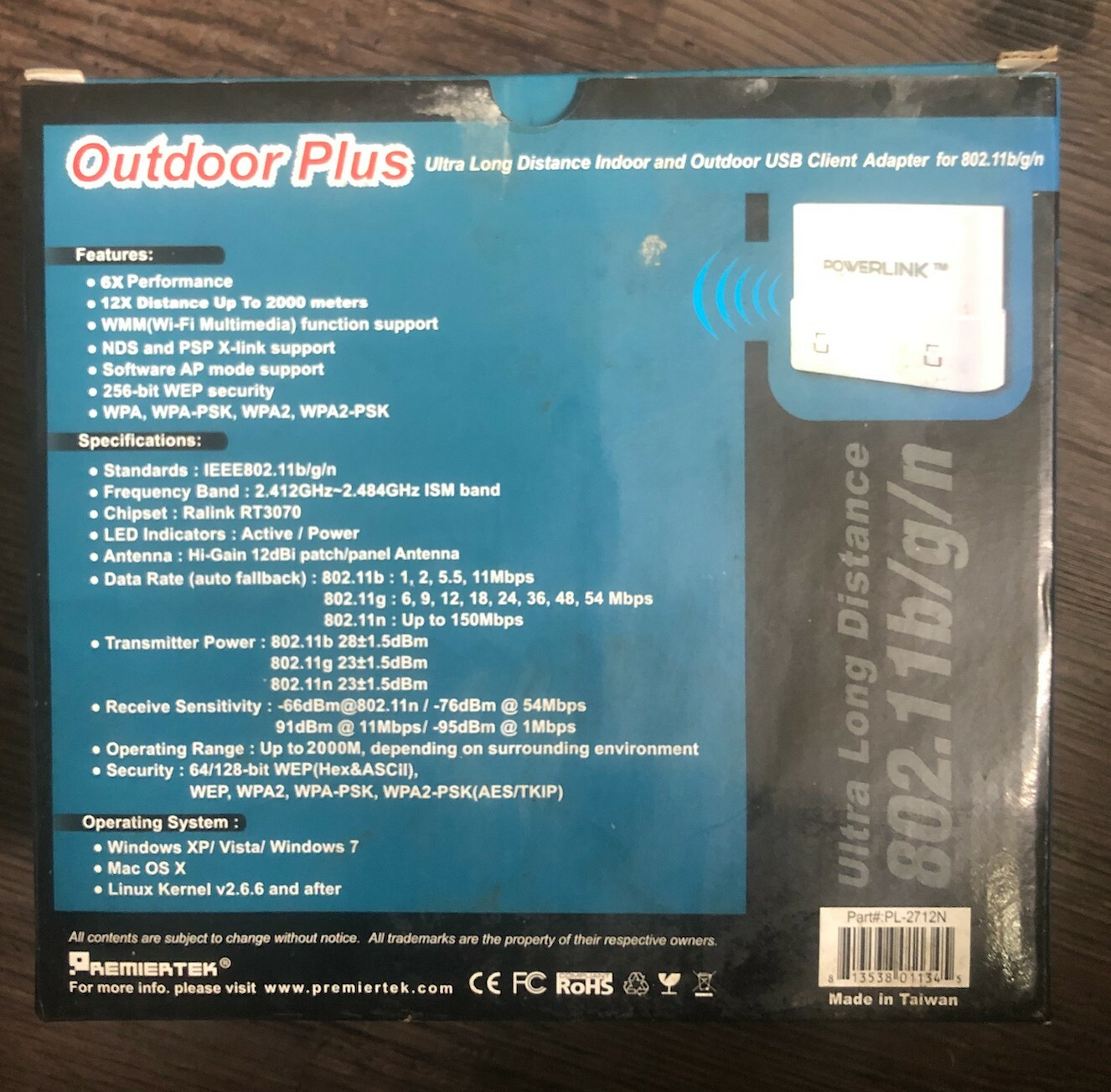 Premiertek PowerLink Outdoor Plus PL-2712N 150Mbps 802.11n Wireless LAN USB 2.0