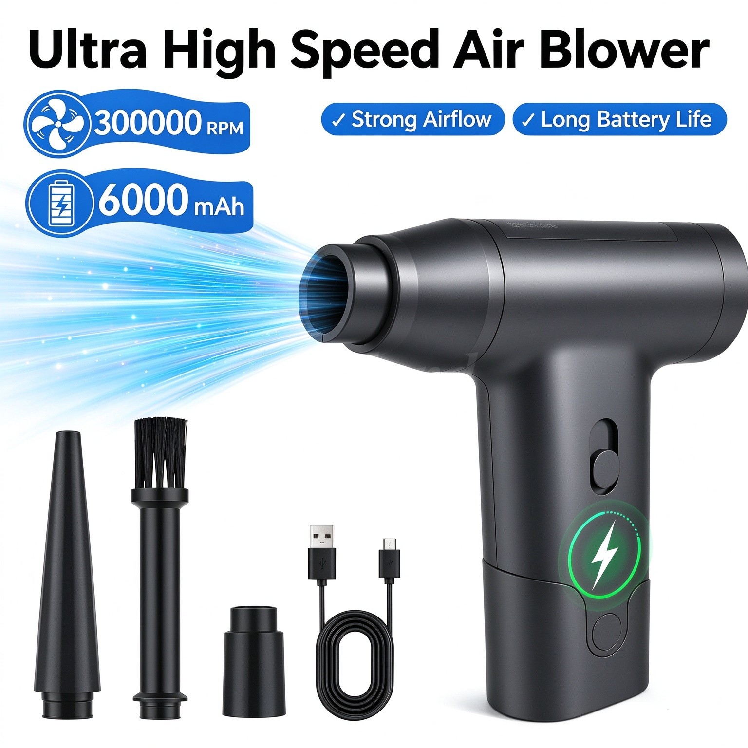 Brushless Blowing-Suction Compressed Air Duster 300,000 RPM Electric Air Blower
