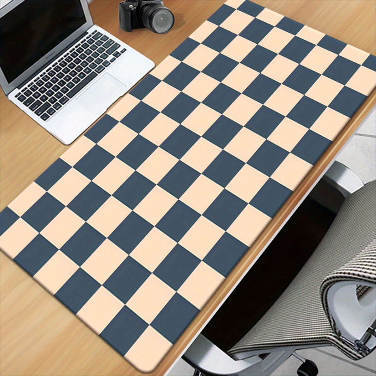 1pc Blue and beige checkered pattern Pad for Desk, Gaming, Office Decor, Non-S