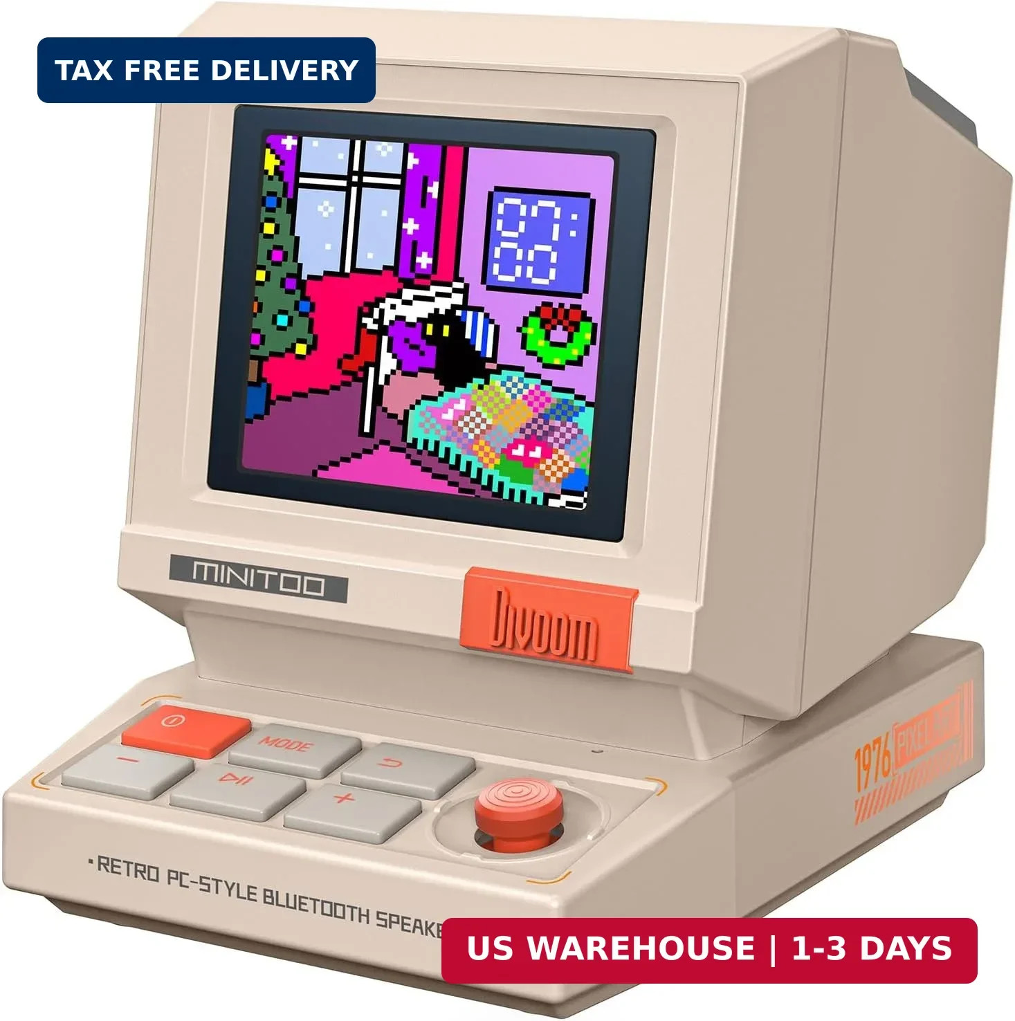 Divoom MiniToo Retro PC-Style Computer Speaker, Pixel Screen with DIY Faces | Bl