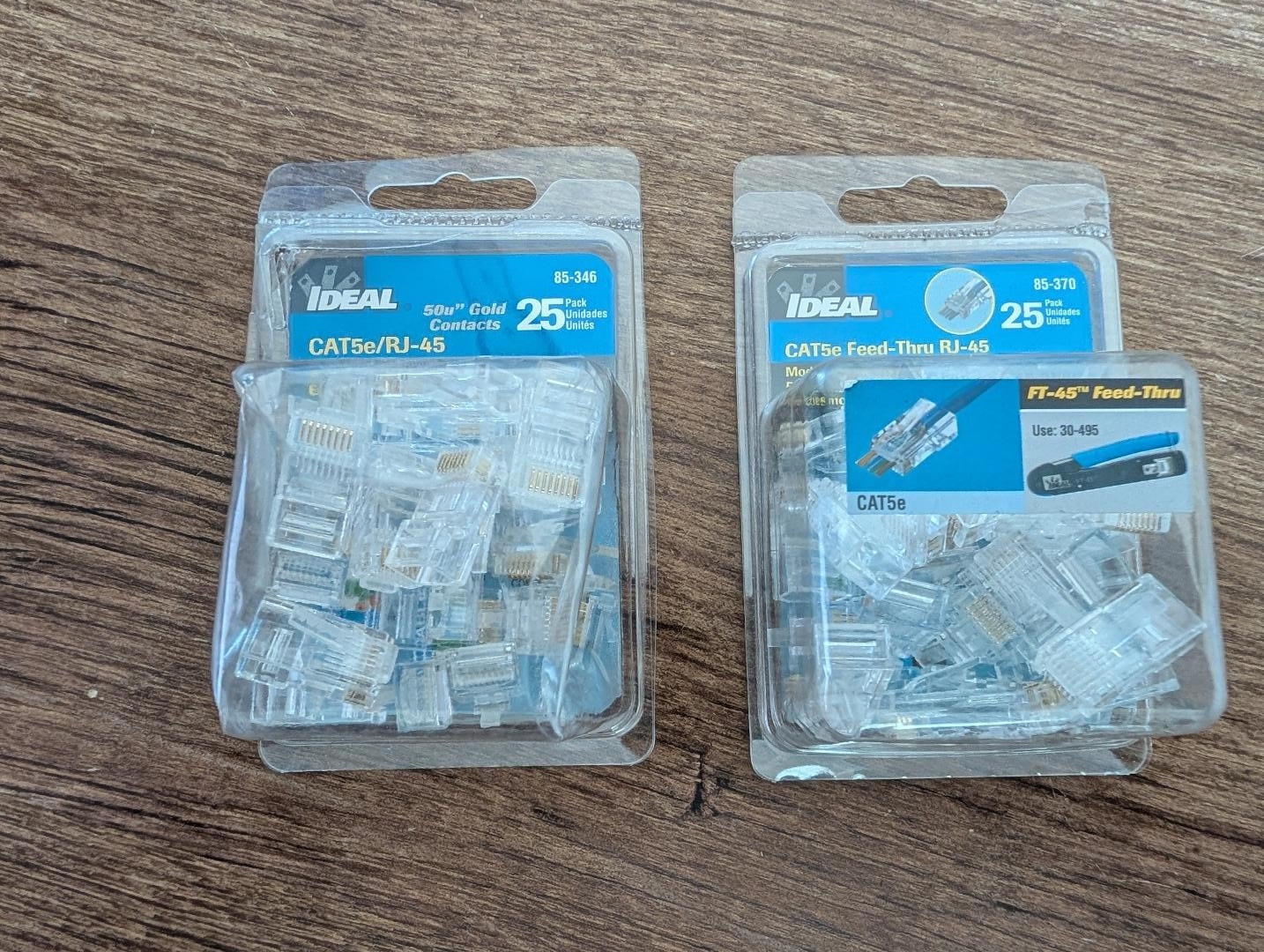 LOT of 2 Ideal CAT5e Feed-Thru RJ-45 Modular Plugs 25 Pack FT-45 (d1)