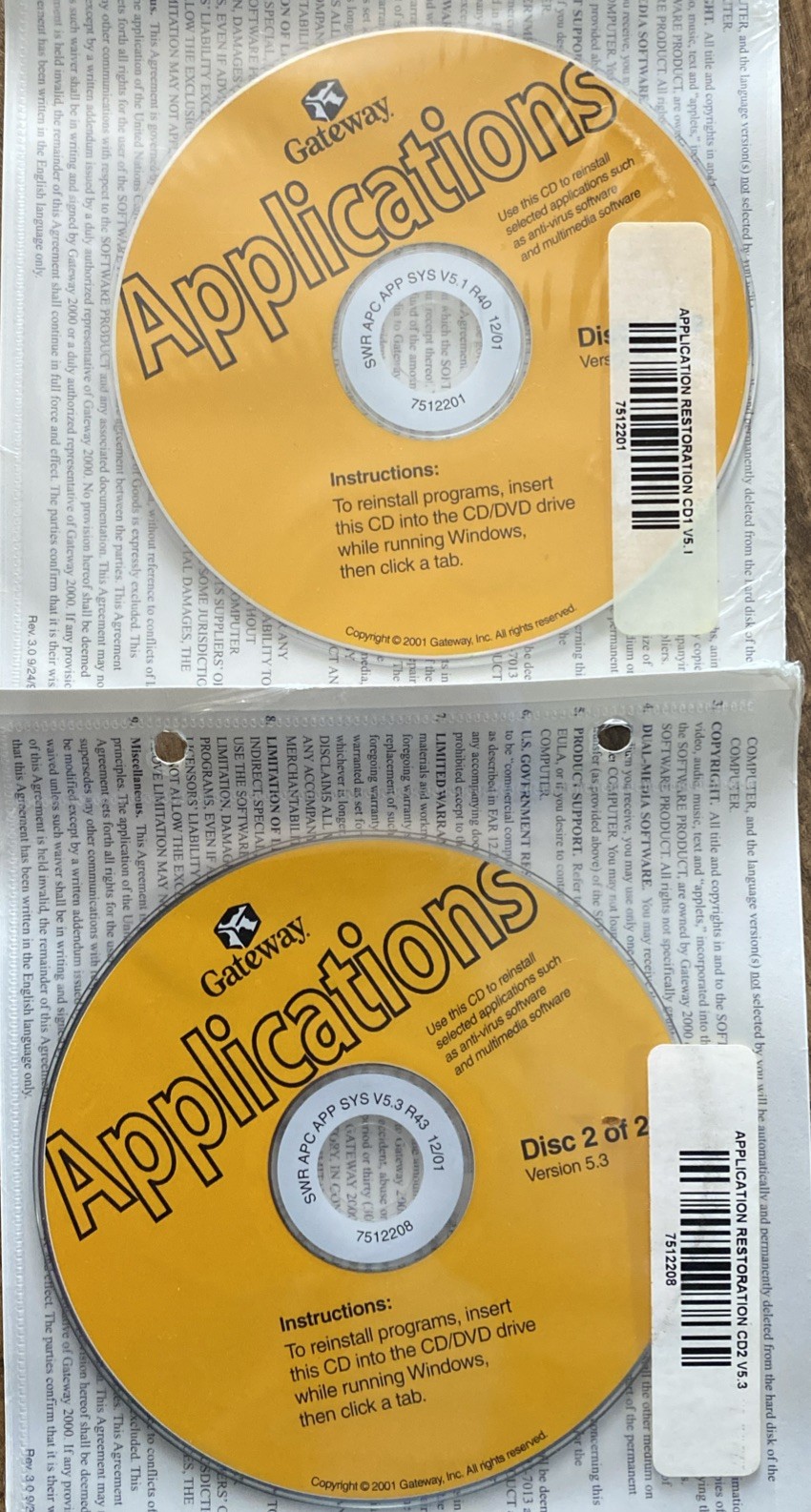 2002 Gateway Applications Reinstallation CD Version 5.6/6.0 Disks 1 and 2 @18