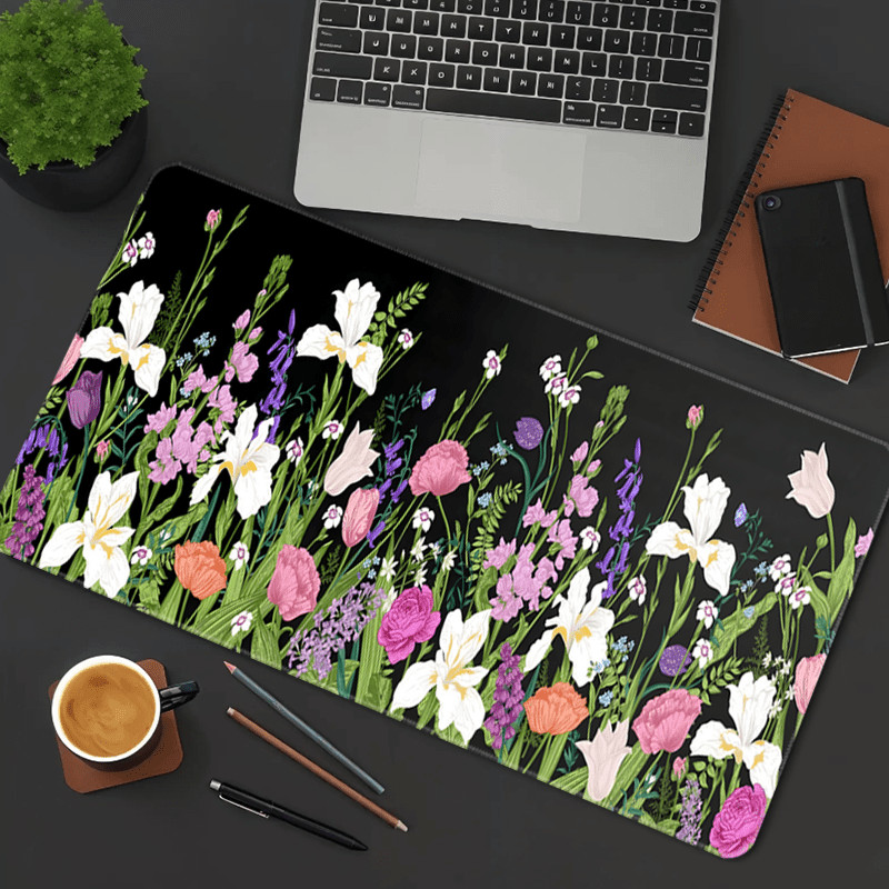 1pc 2D Flat,Boho Aesthetic Large Mouse Pad, Fantasy Lily Flowers Design, Soft