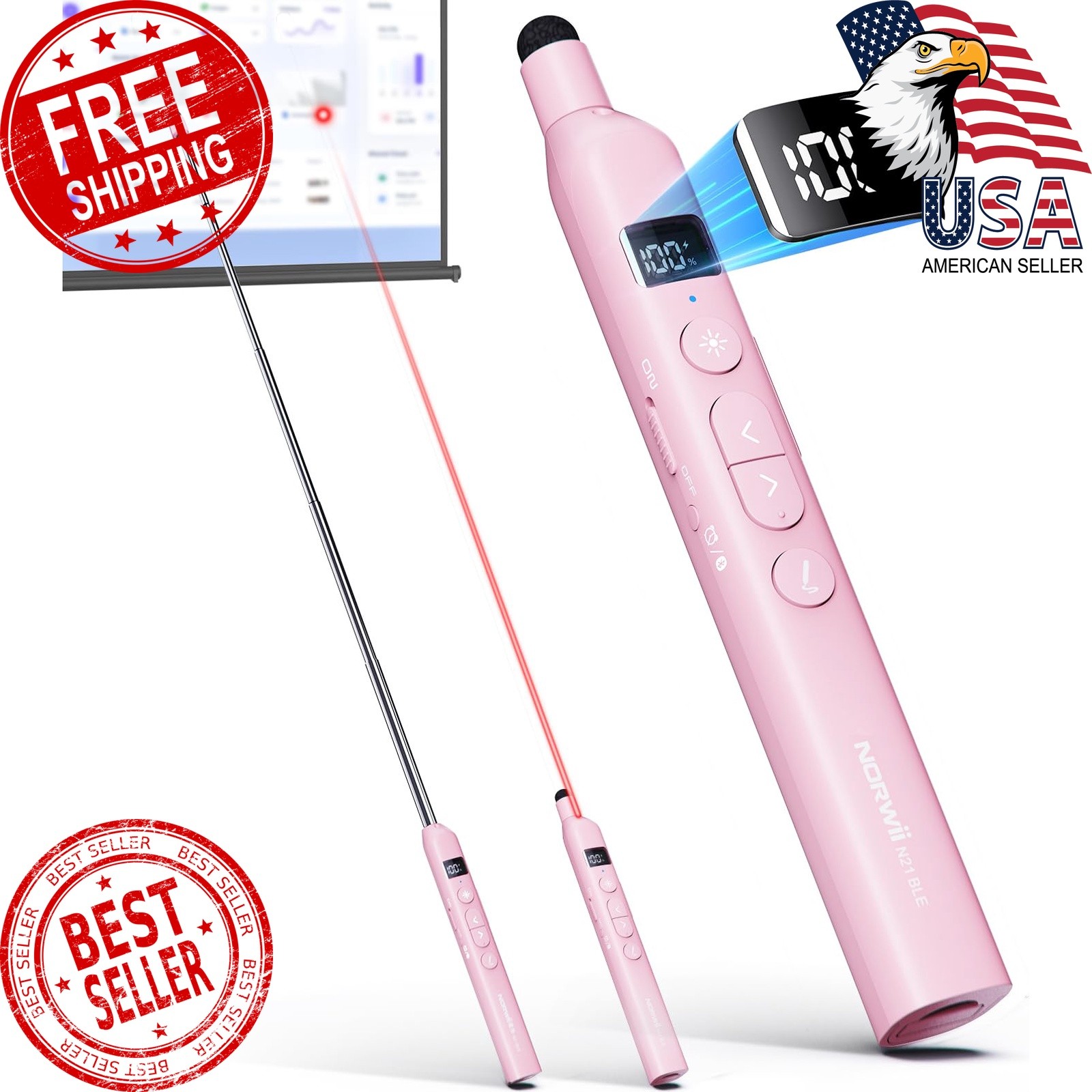 Norwii N21 Bluetooth Presentation Clicker with Telescopic Teaching Pointer | ...