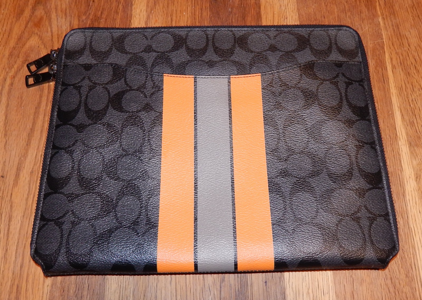 COACH Varsity Signature Tech Case iPad Tablet Charcoal/Orange F66311 Retail $150
