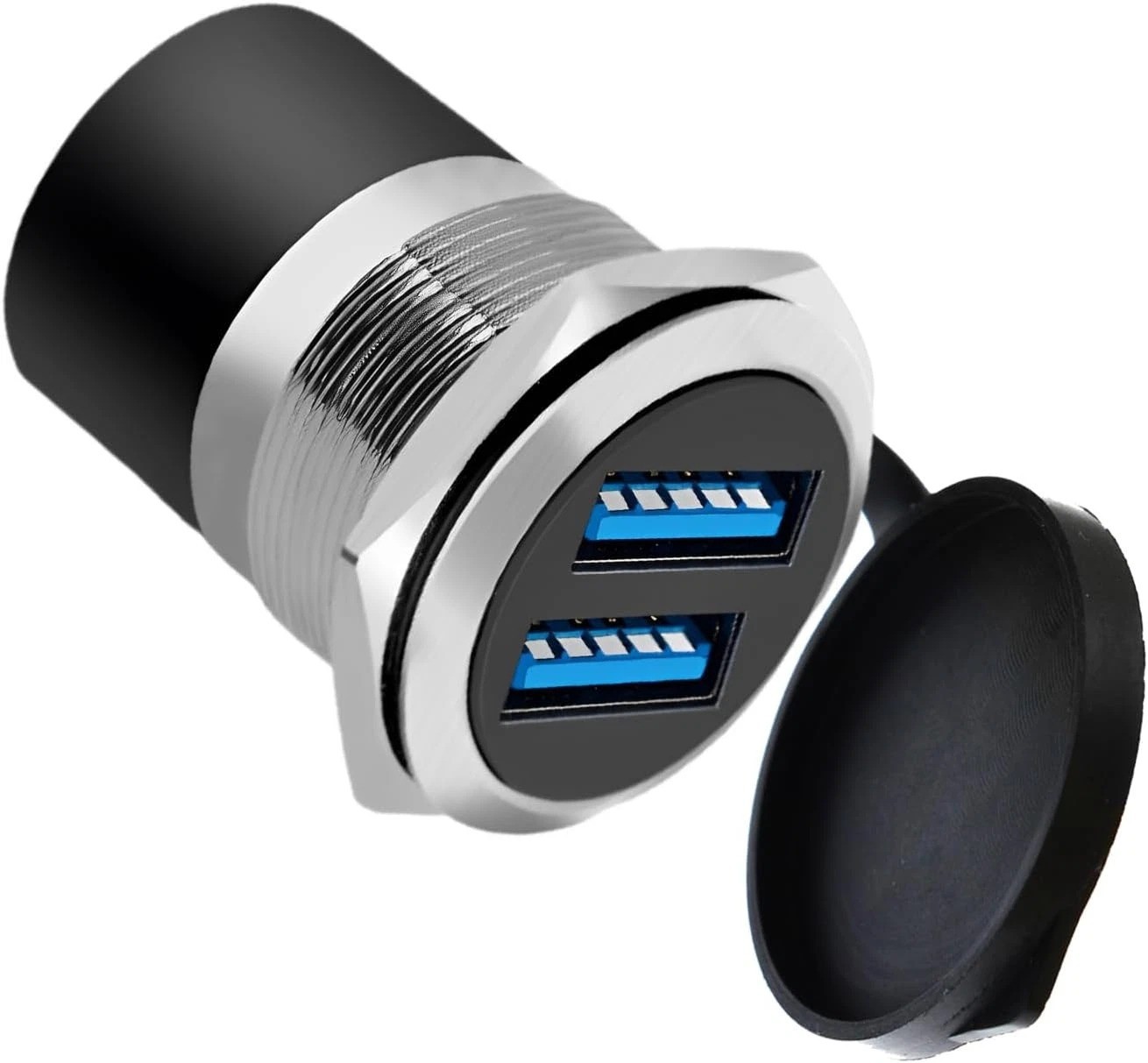 Dual USB 3.0 Panel Mount Adapter - Threaded round Connector with Waterproof Dust