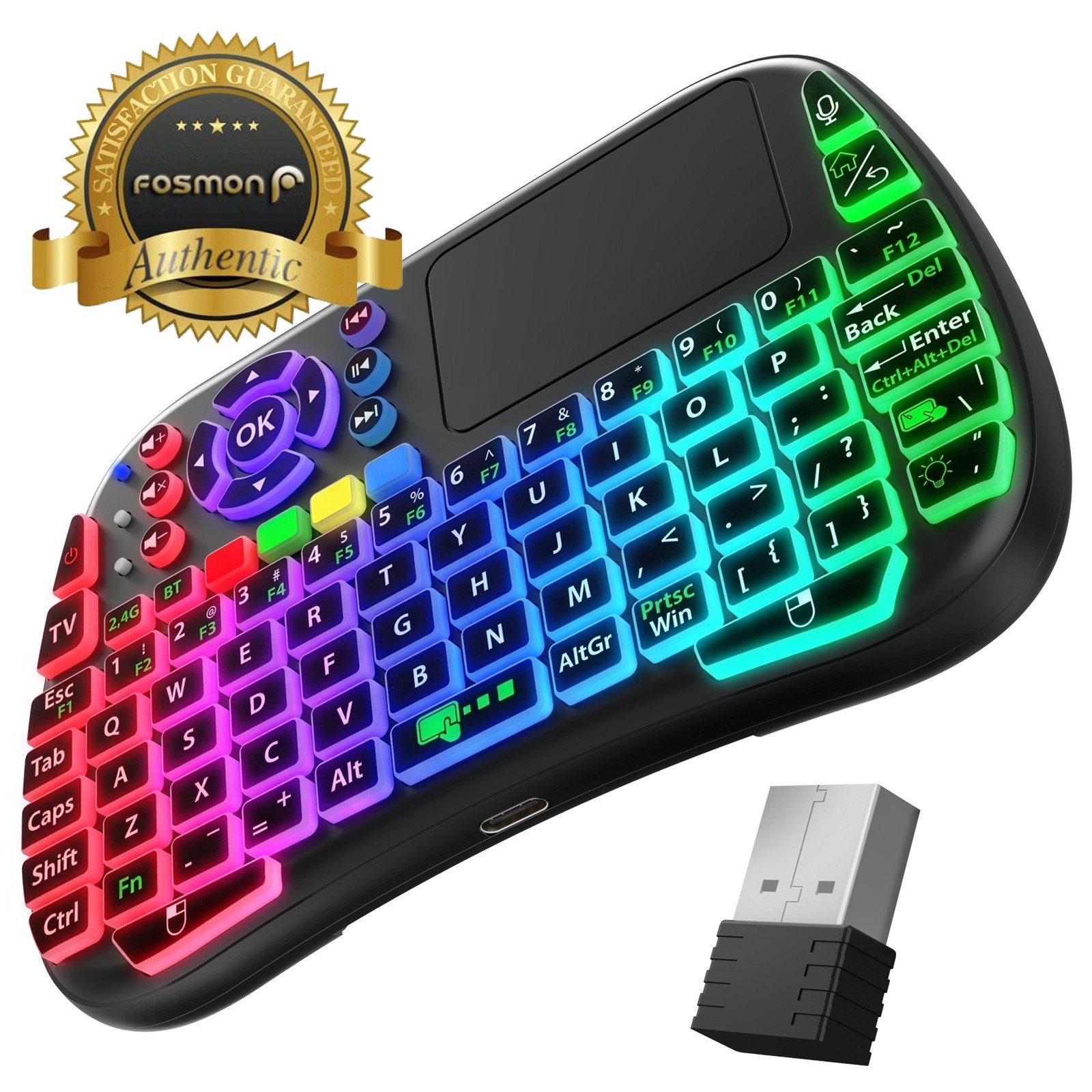Fosmon 30ft Mini Keyboard with Touchpad Wireless Keyboard Bluetooth RGB Backlit