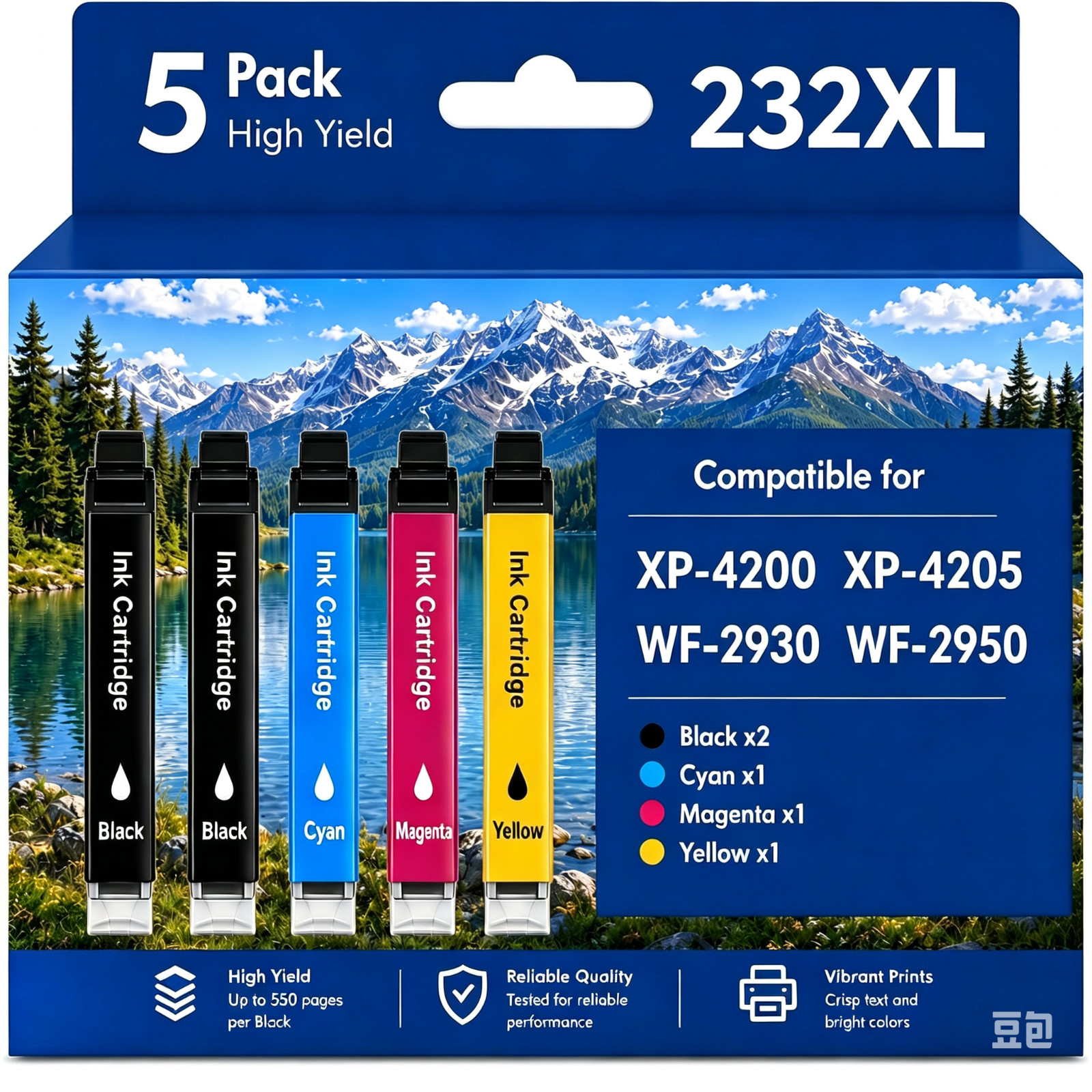 5 PACK 232XL Ink Replacement for Epson XP-4205 WF-2950 Printers
