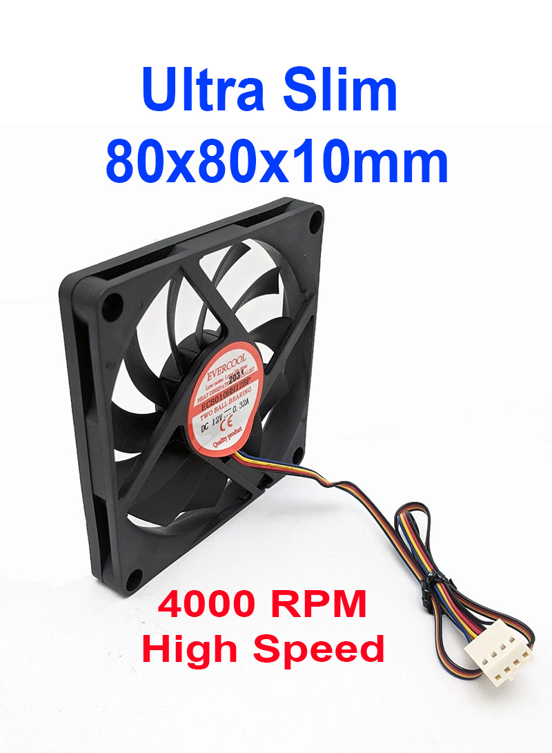 Evercool 80x10mm Slim Dual Ball Bearing PWM CPU Fan EC8010HH12BP