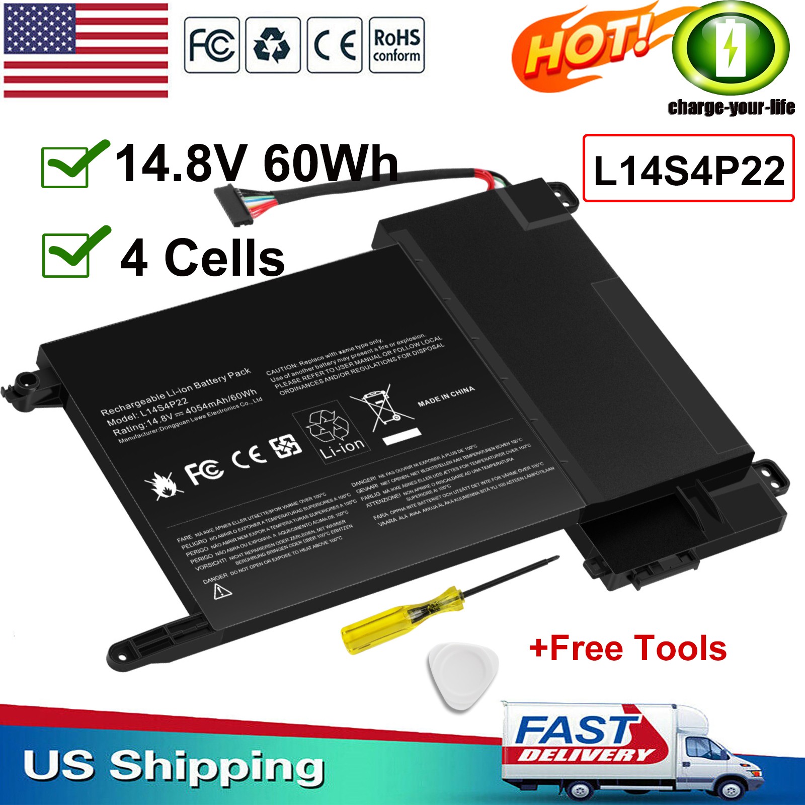 L14M4P23 L14S4P22 Battery for Lenovo IdeaPad Y701 Y700-14ISK Y700-15ISK L14L4P22