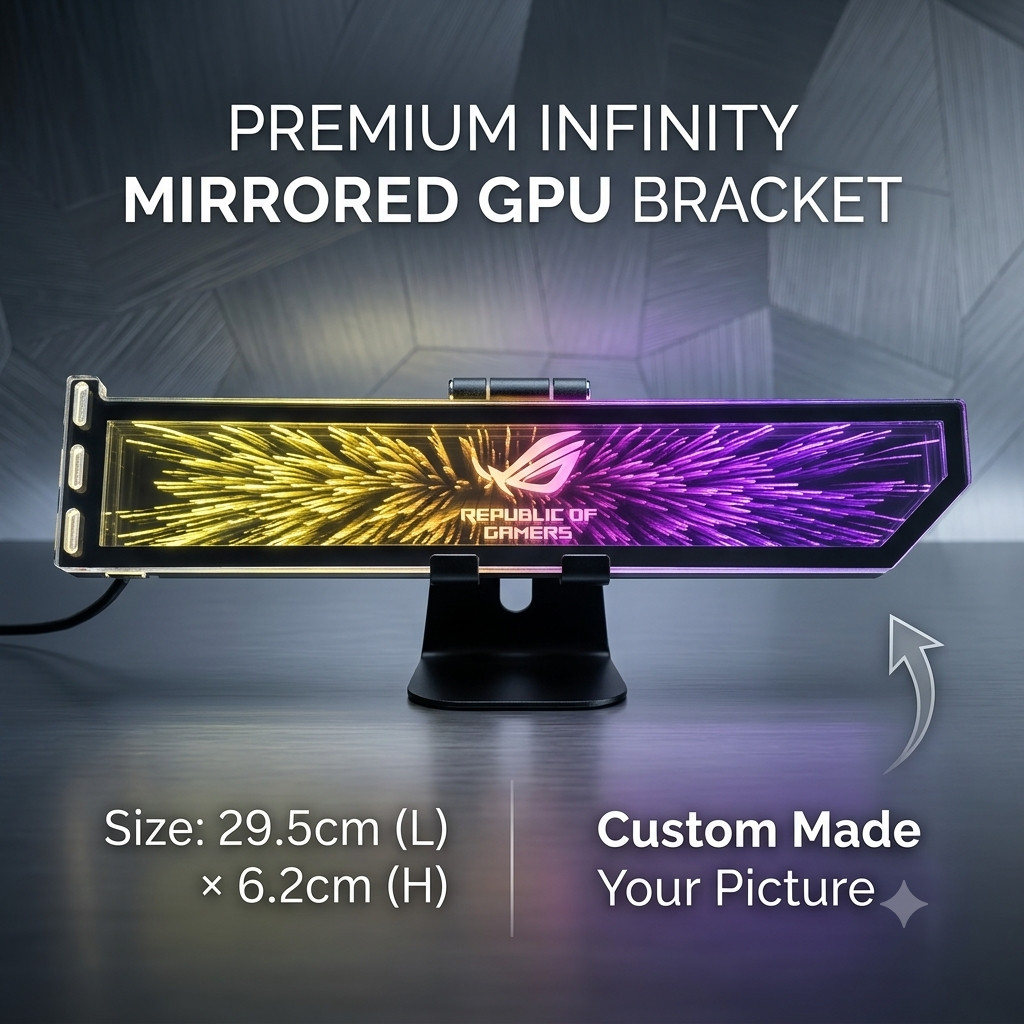 Custom Pic Infinity Mirror GPU Bracket ARGB GPU Side Panel Graphics Card Holder