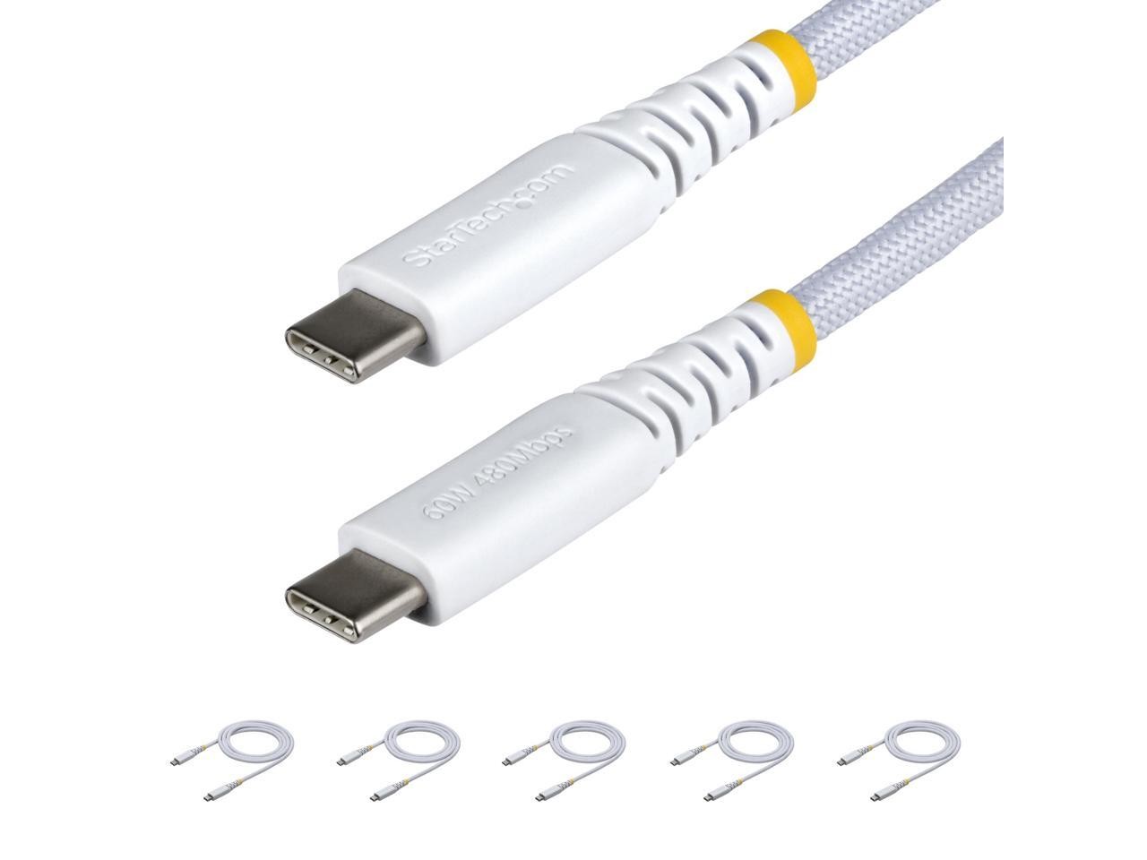 StarTech.com 5-Pack 3ft (91cm) White USB-C Charging Cable, 60W (3A) PD, Dual-Lay