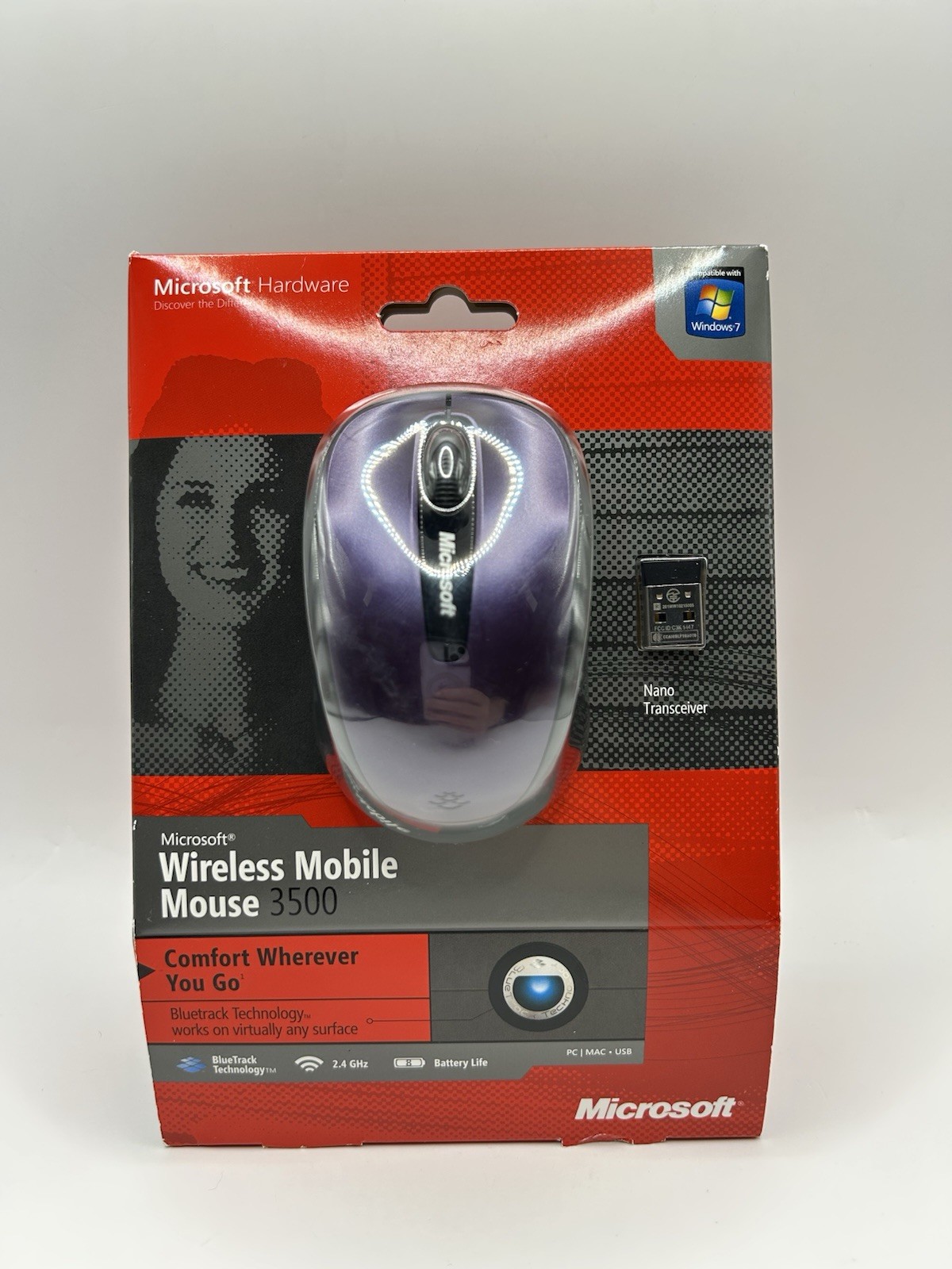 Microsoft Wireless Mobile Mouse 3500 Purple BlueTrack Nano Transceiver - New