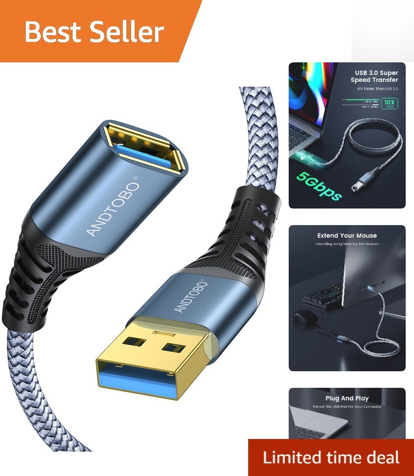 3.3 Feet Nylon Braided USB Extension Cable - Fast Charging & Data Transfer