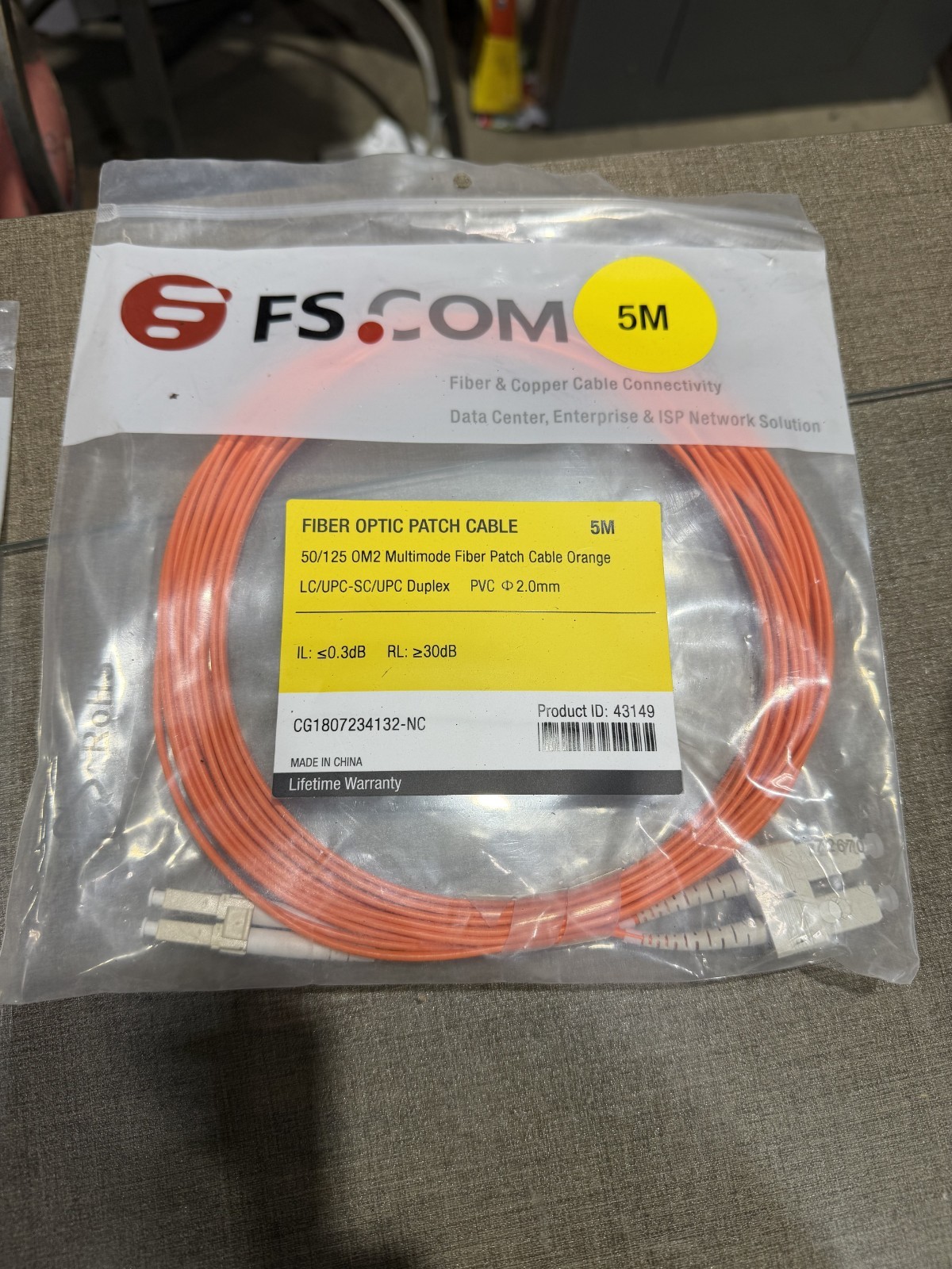 FS.COM Fiber Optic Patch Cable LC/UPC-LC/UPC 5M  W562