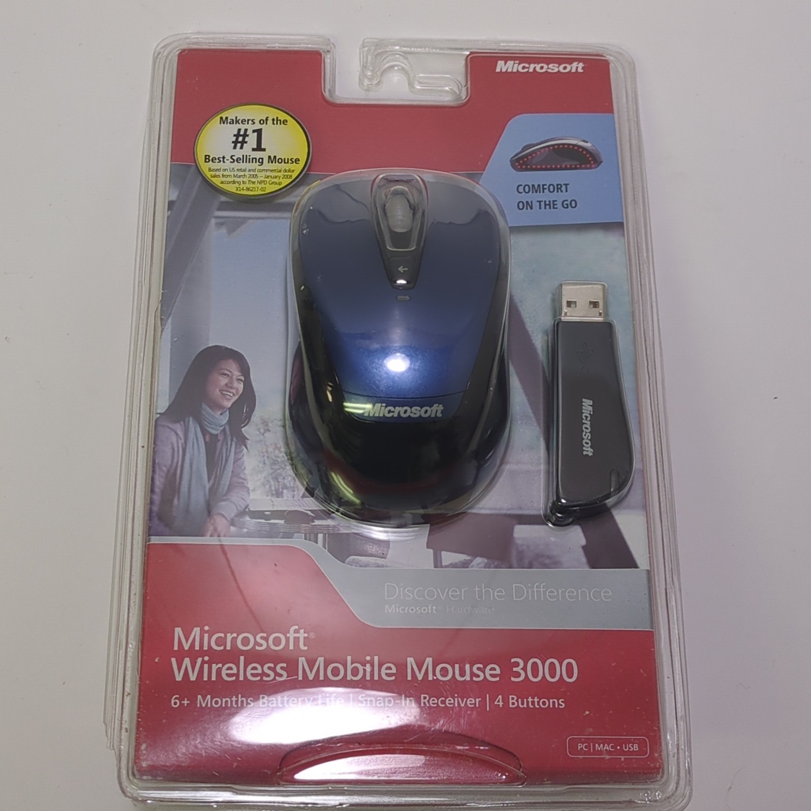 Microsoft Wireless Mobile Mouse 3000 Blue Model 1359 1051 PC Mac New NIP Sealed