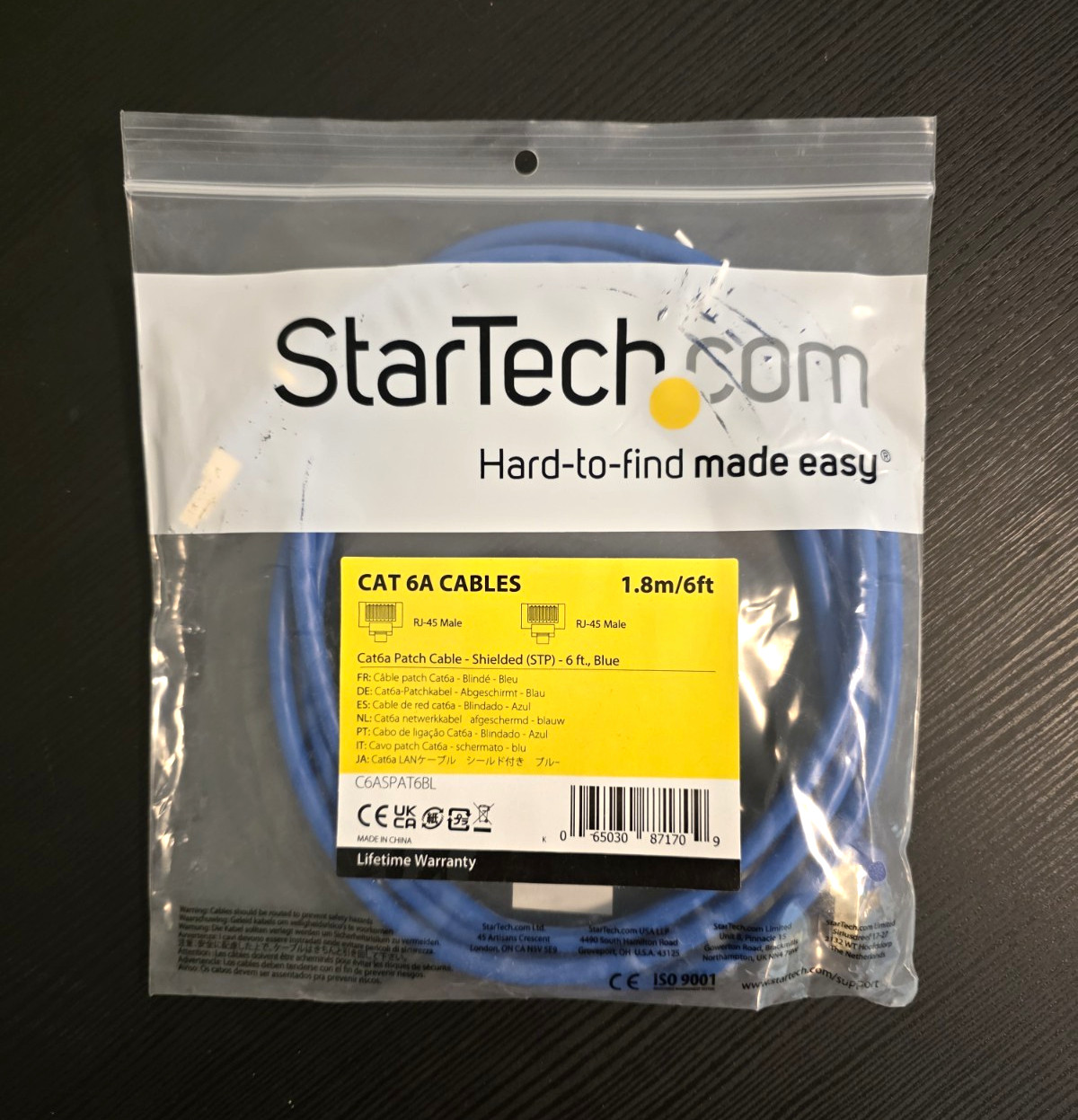 StarTech.com Cat6A Shielded STP Ethernet Cable 6ft Blue RJ45 M/M C6ASPAT6BL