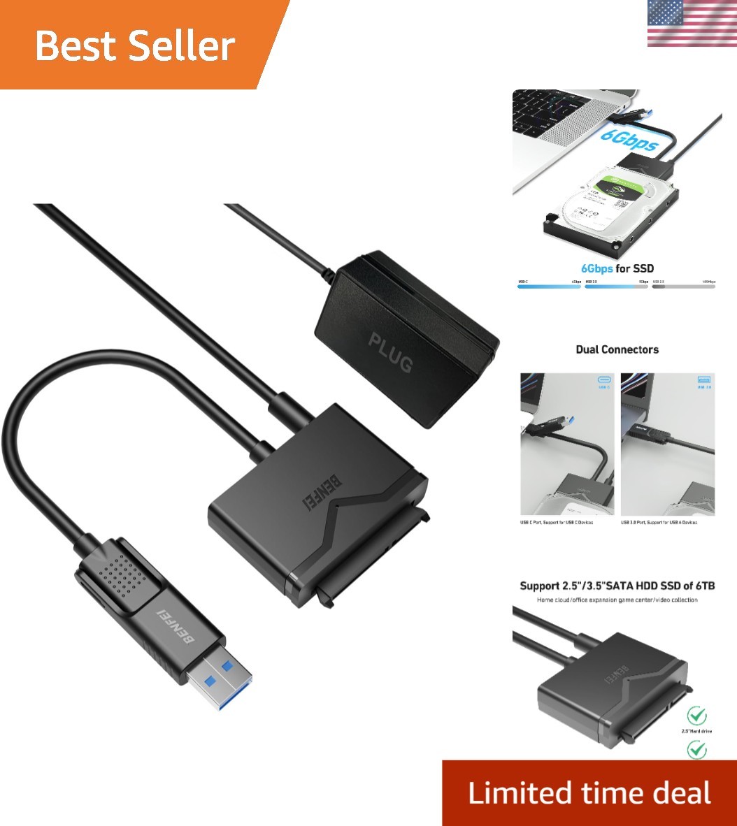 Effortless Data Transfer with USB 3.0 to SATA Adapter - Supports SSD/HDD Usage