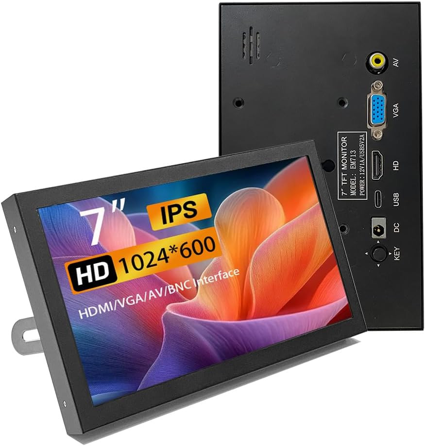 7 Inch Mini Monitor HDMI, Portable Vga Monitor with AV BNC 1024×600 LCD Screen w