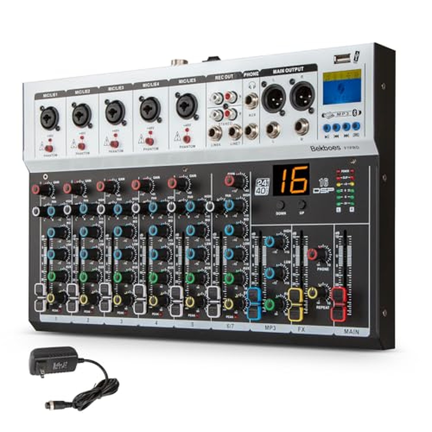 7 Channel Audio Mixer, 16 DSP Effects, 48V Phantom Power F7PRO