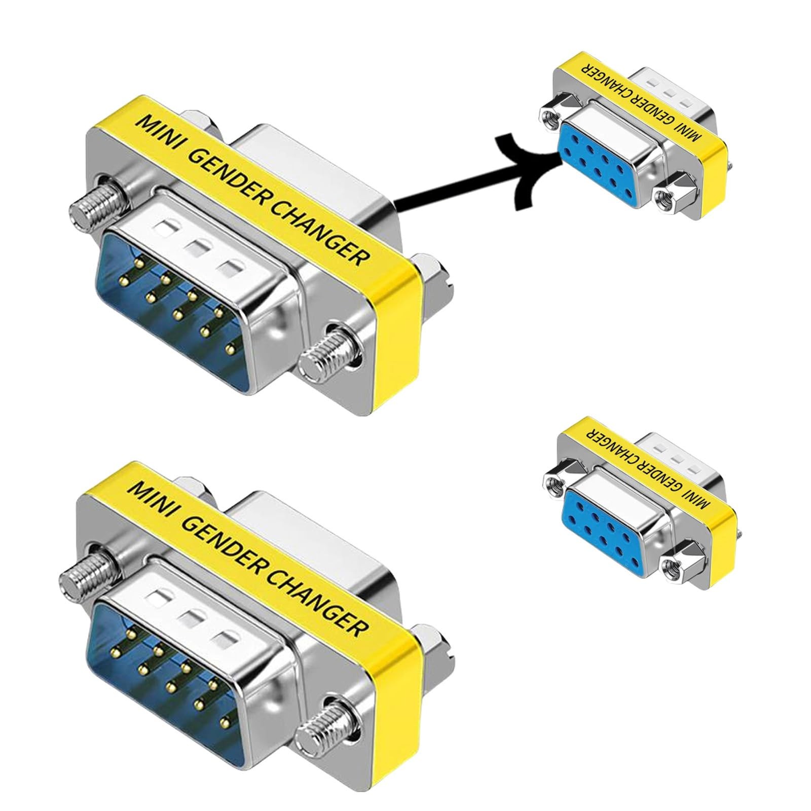 DB9 Connector Null Modem Adapter 9-Pin Serial RS232 Gender Changer M-F 2 Pack