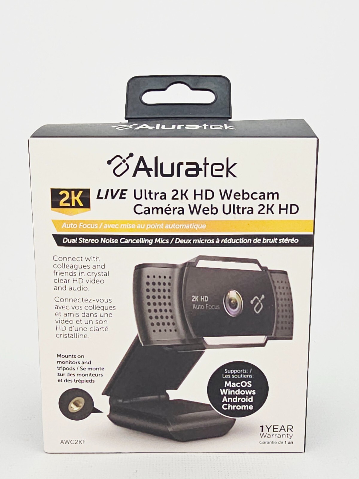 Aluratek 2K HD Webcam Dual Stereo Noise Cancelling Microphone Auto Focus Sealed